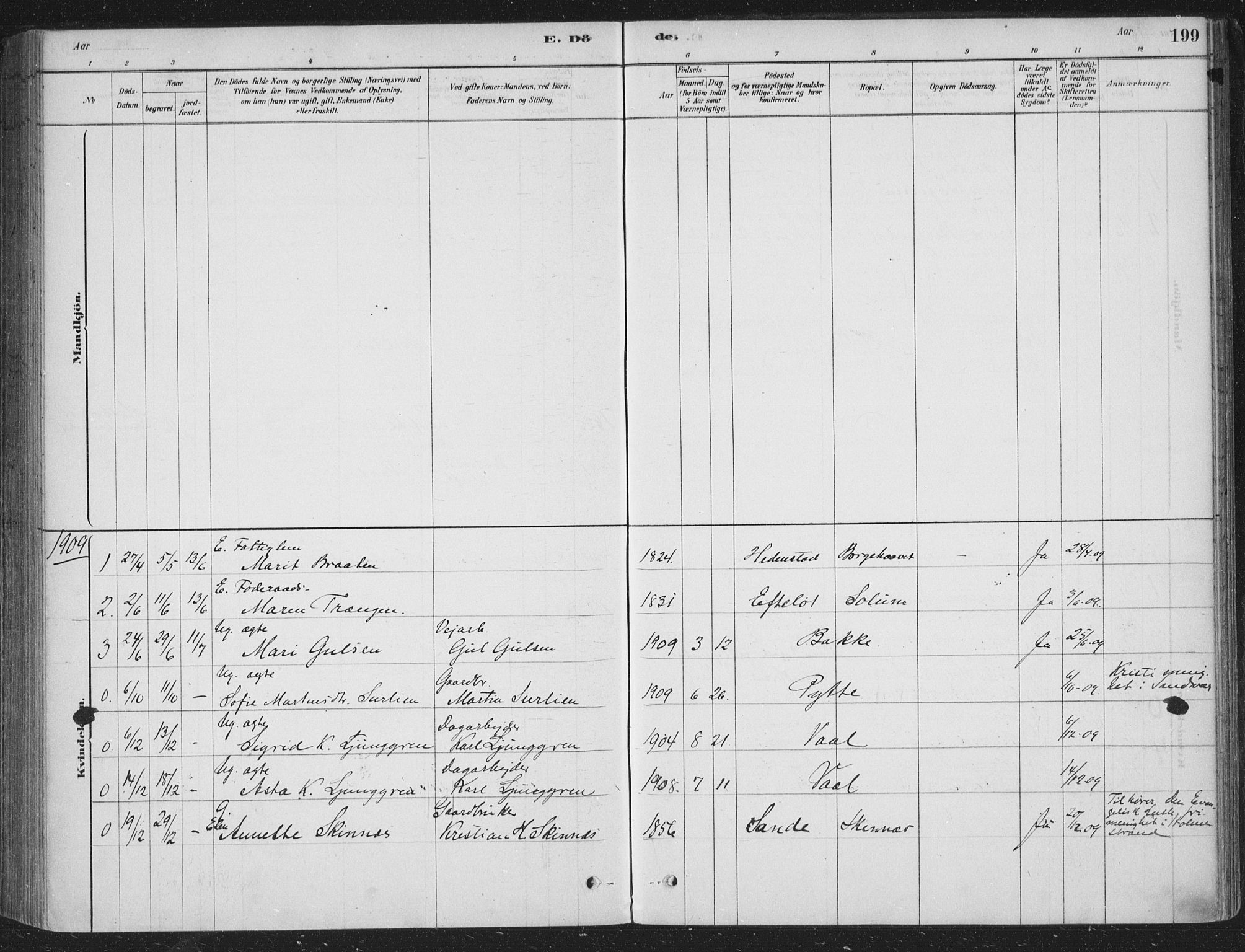 Sandsvær kirkebøker, SAKO/A-244/F/Fe/L0001: Parish register (official) no. V 1, 1878-1936, p. 199