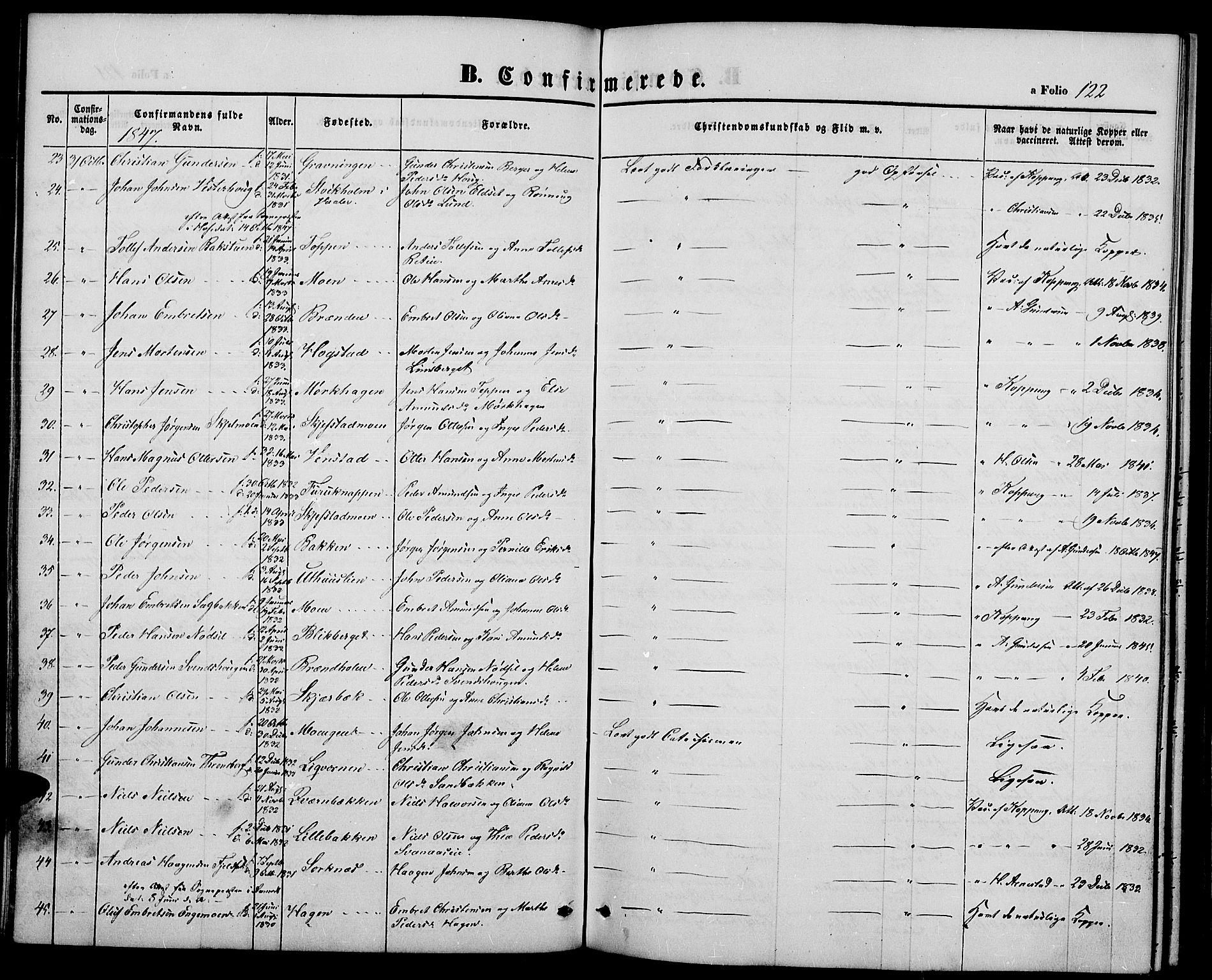 Elverum prestekontor, AV/SAH-PREST-044/H/Ha/Hab/L0002: Parish register (copy) no. 2, 1845-1855, p. 122