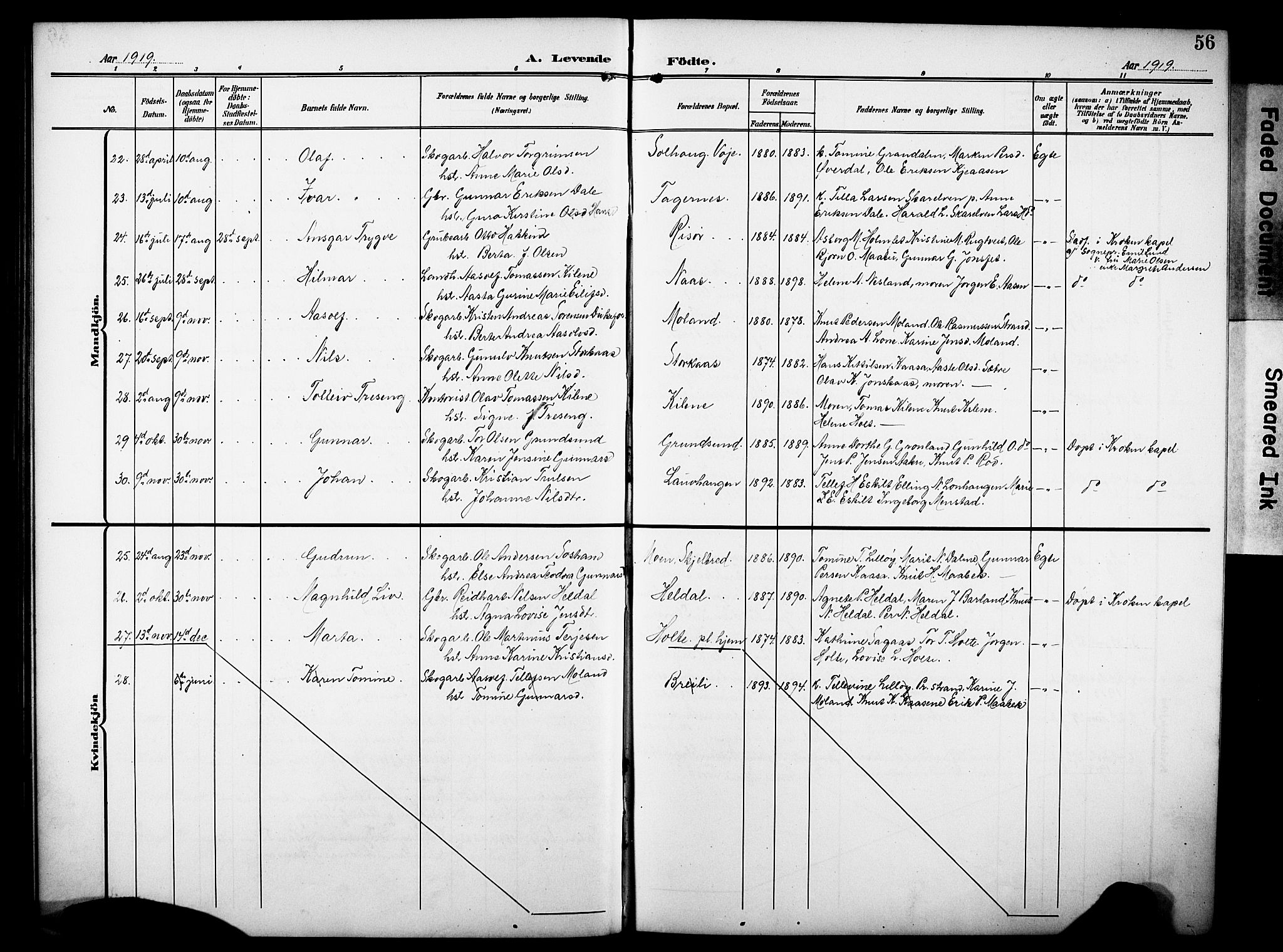 Drangedal kirkebøker, SAKO/A-258/G/Ga/L0004: Parish register (copy) no. I 4, 1901-1933, p. 56