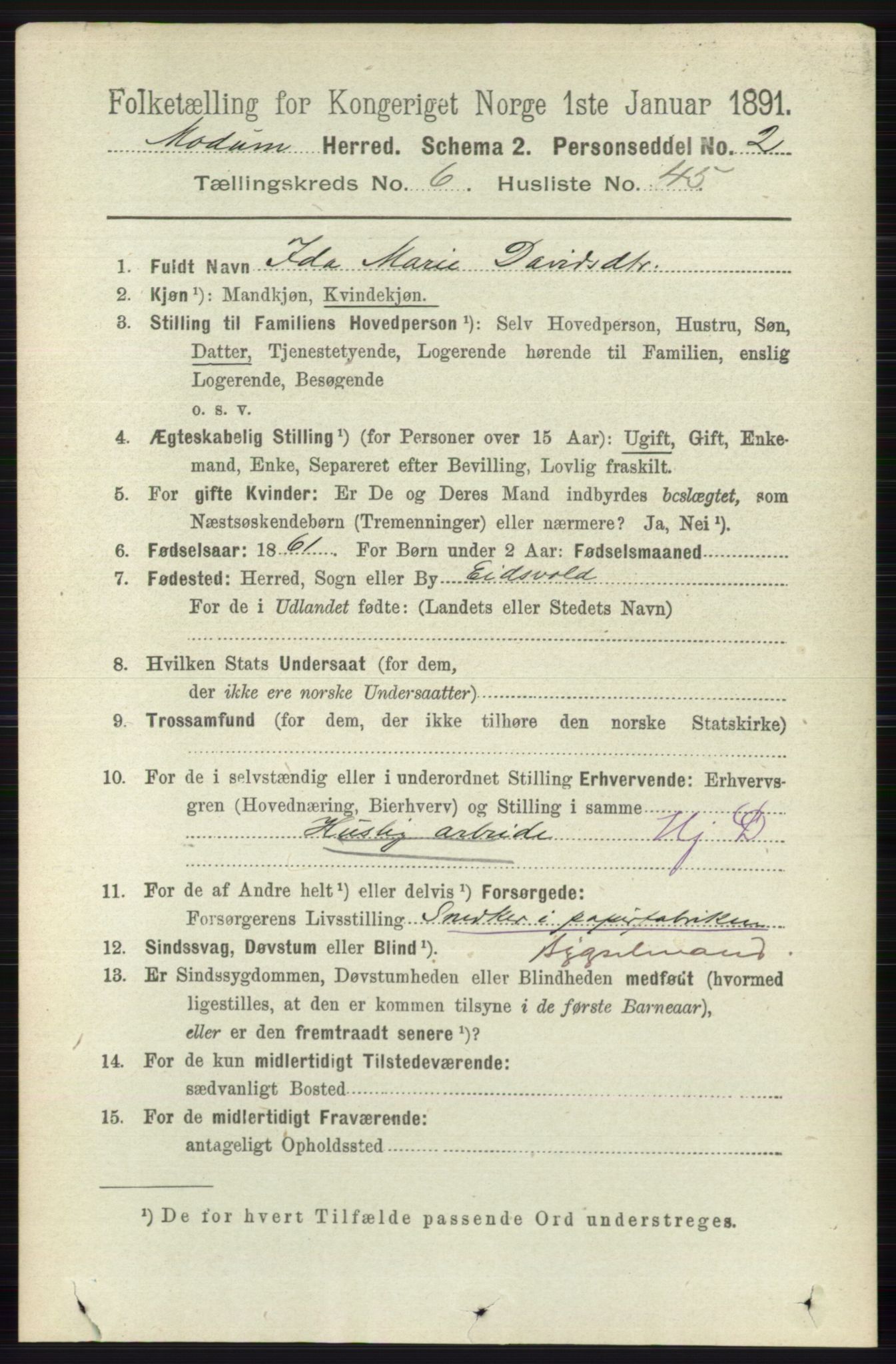 RA, 1891 census for 0623 Modum, 1891, p. 2565