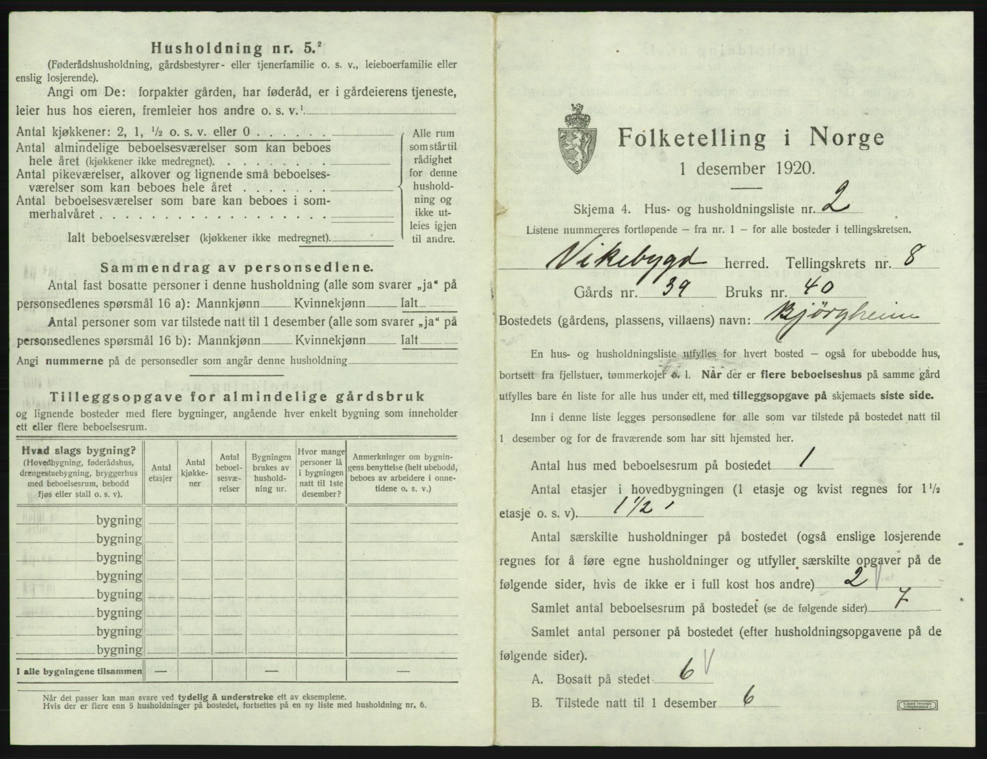 SAB, 1920 census for Vikebygd, 1920, p. 465