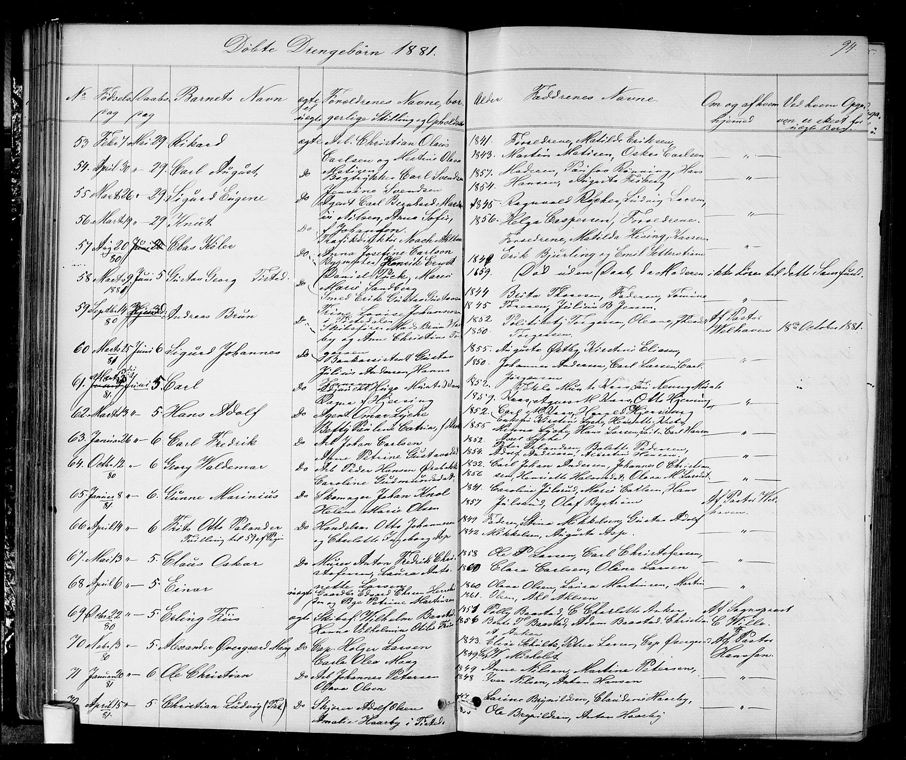 Halden prestekontor Kirkebøker, AV/SAO-A-10909/G/Ga/L0006: Parish register (copy) no. 6, 1869-1884, p. 94