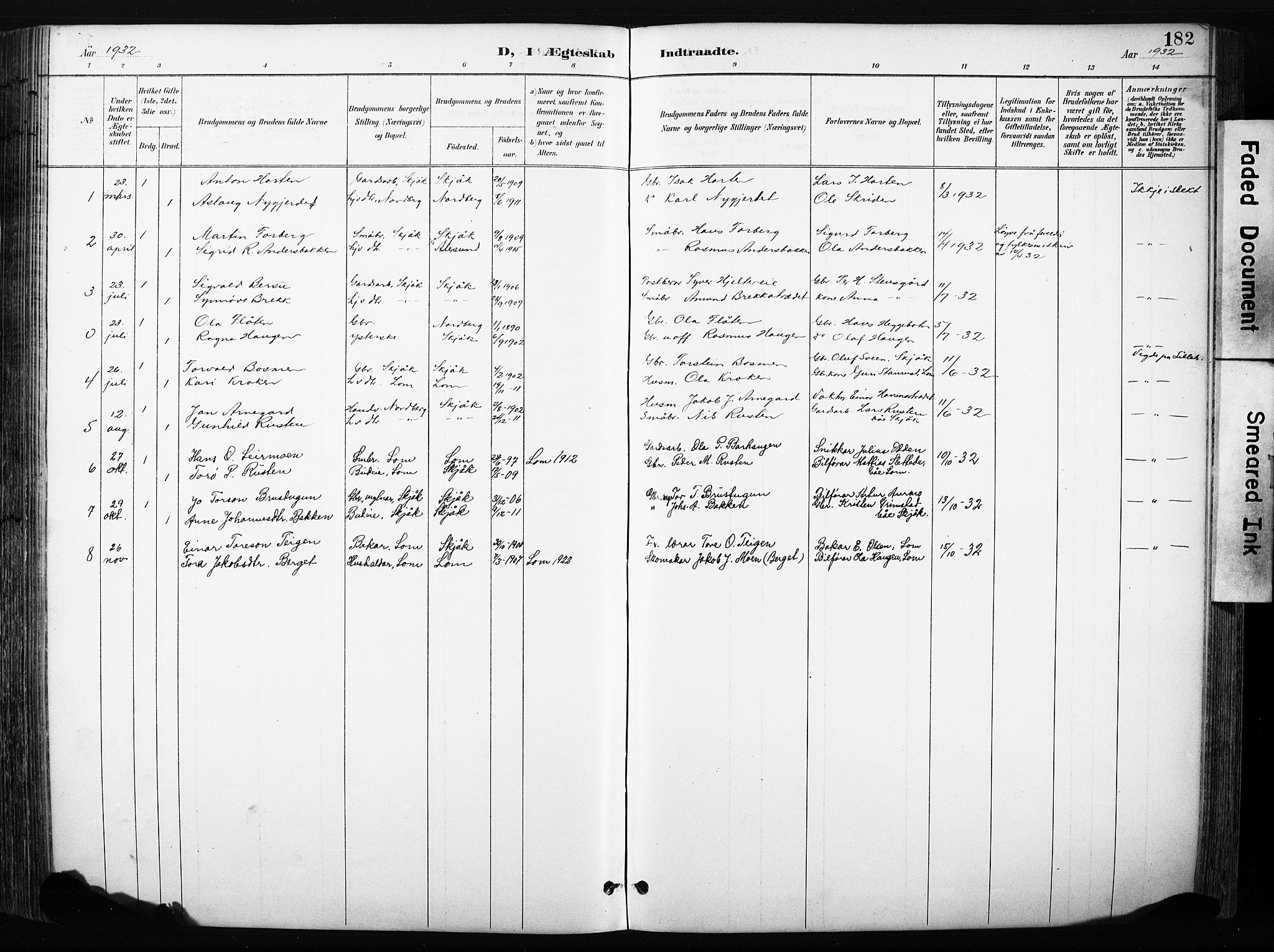 Skjåk prestekontor, AV/SAH-PREST-072/H/Ha/Hab/L0003: Parish register (copy) no. 3, 1893-1932, p. 182