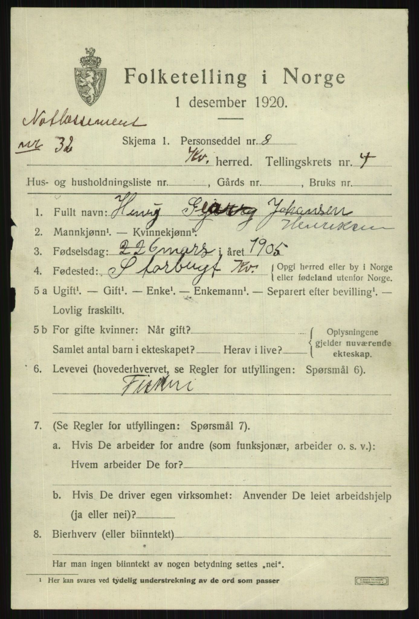 SATØ, 1920 census for Kvænangen, 1920, p. 3070