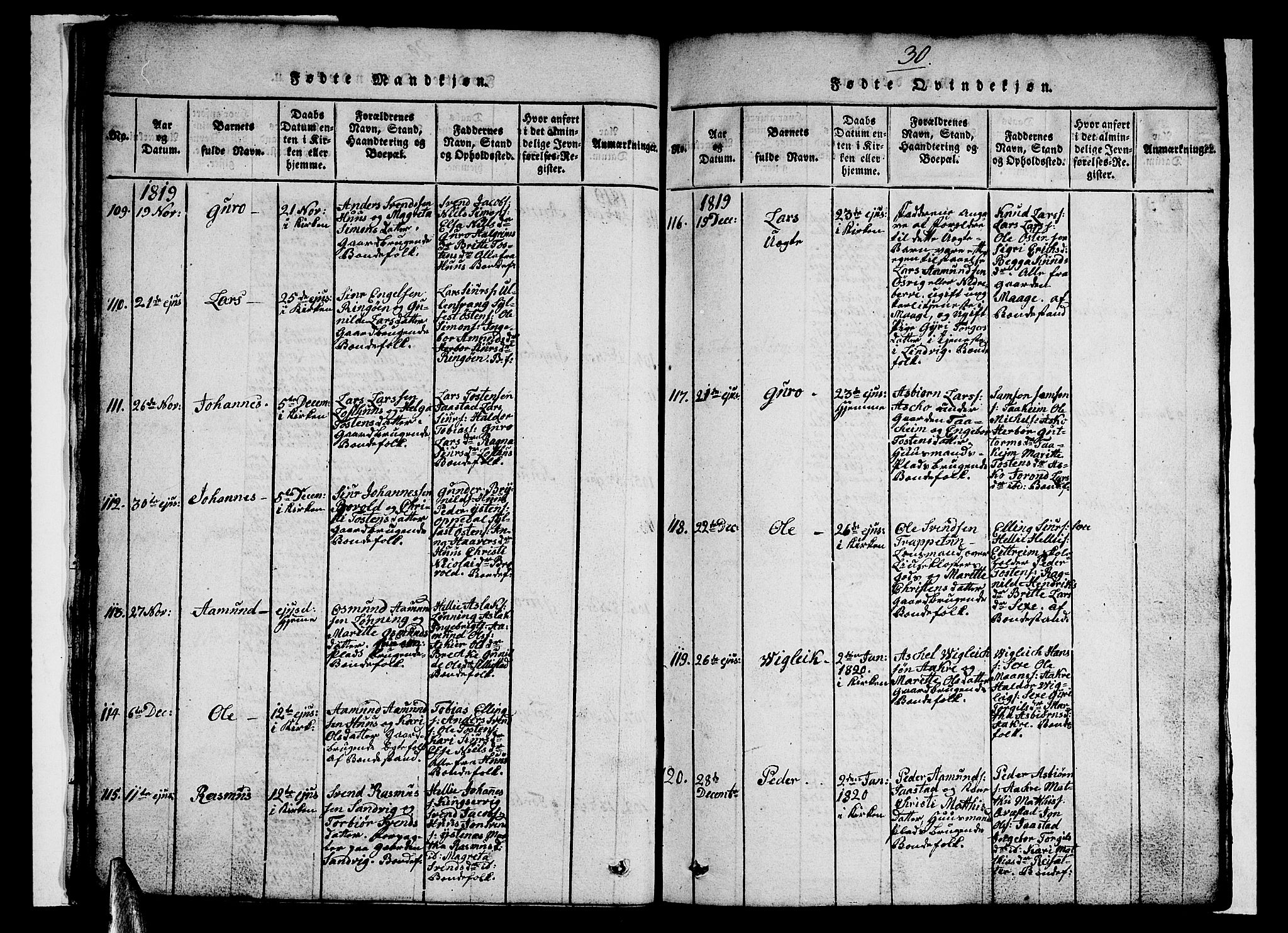 Ullensvang sokneprestembete, AV/SAB-A-78701/H/Hab: Parish register (copy) no. A 3, 1817-1825, p. 30