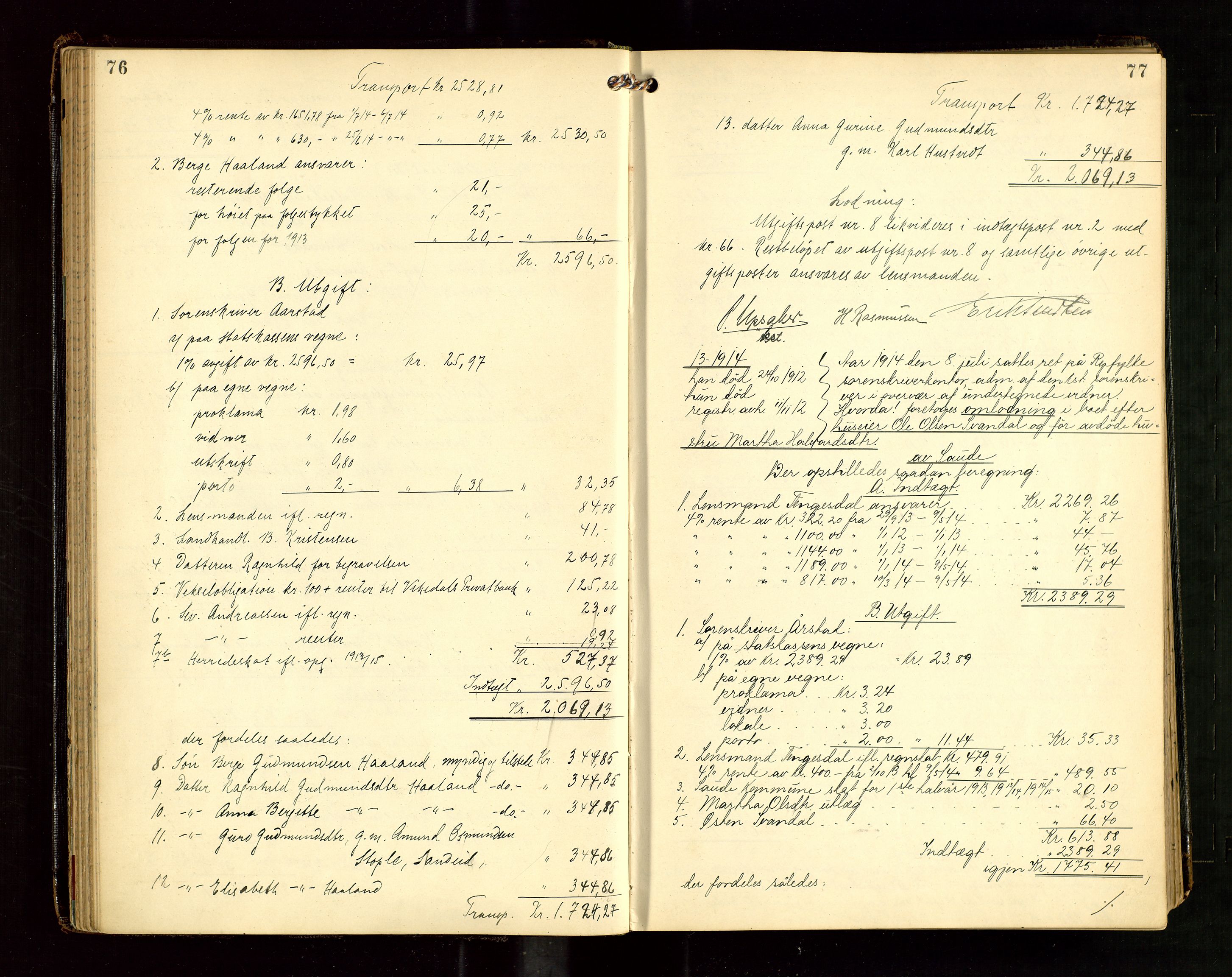 Ryfylke tingrett, AV/SAST-A-100055/001/IV/IVG/L0004: Skifteutlodningsprotokoll Med register, 1912-1918, p. 76-77