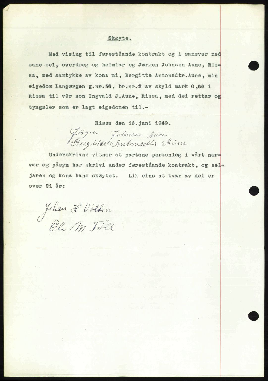 Fosen sorenskriveri, AV/SAT-A-1107/1/2/2C: Mortgage book no. A7-9, 1947-1949, Diary no: : 920/1949