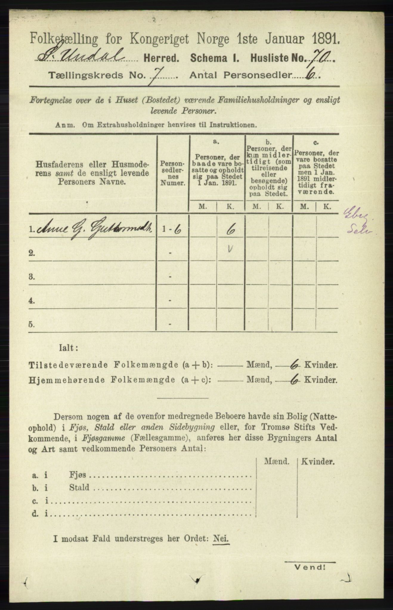 RA, 1891 census for 1029 Sør-Audnedal, 1891, p. 2616