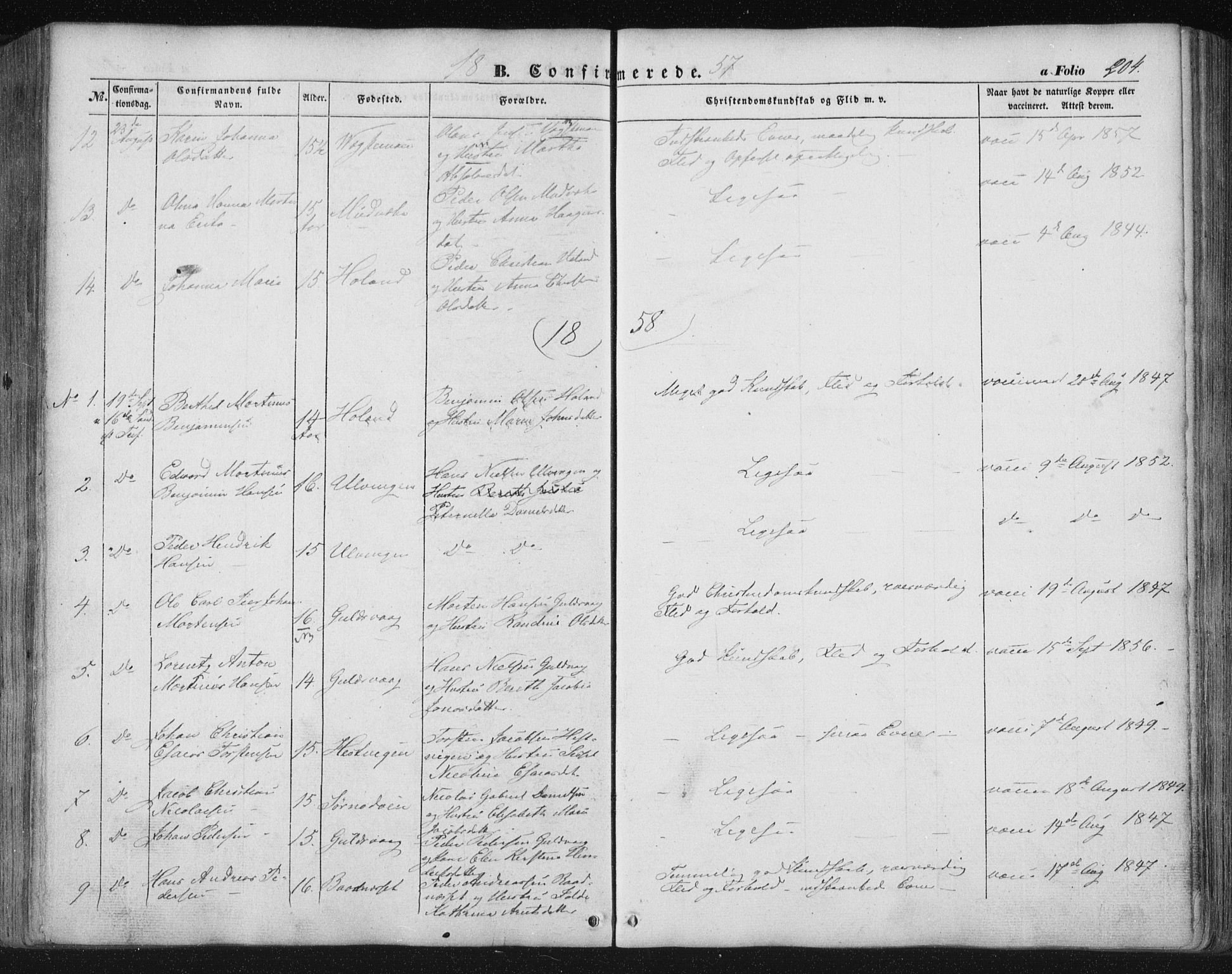 Ministerialprotokoller, klokkerbøker og fødselsregistre - Nordland, AV/SAT-A-1459/816/L0240: Parish register (official) no. 816A06, 1846-1870, p. 204