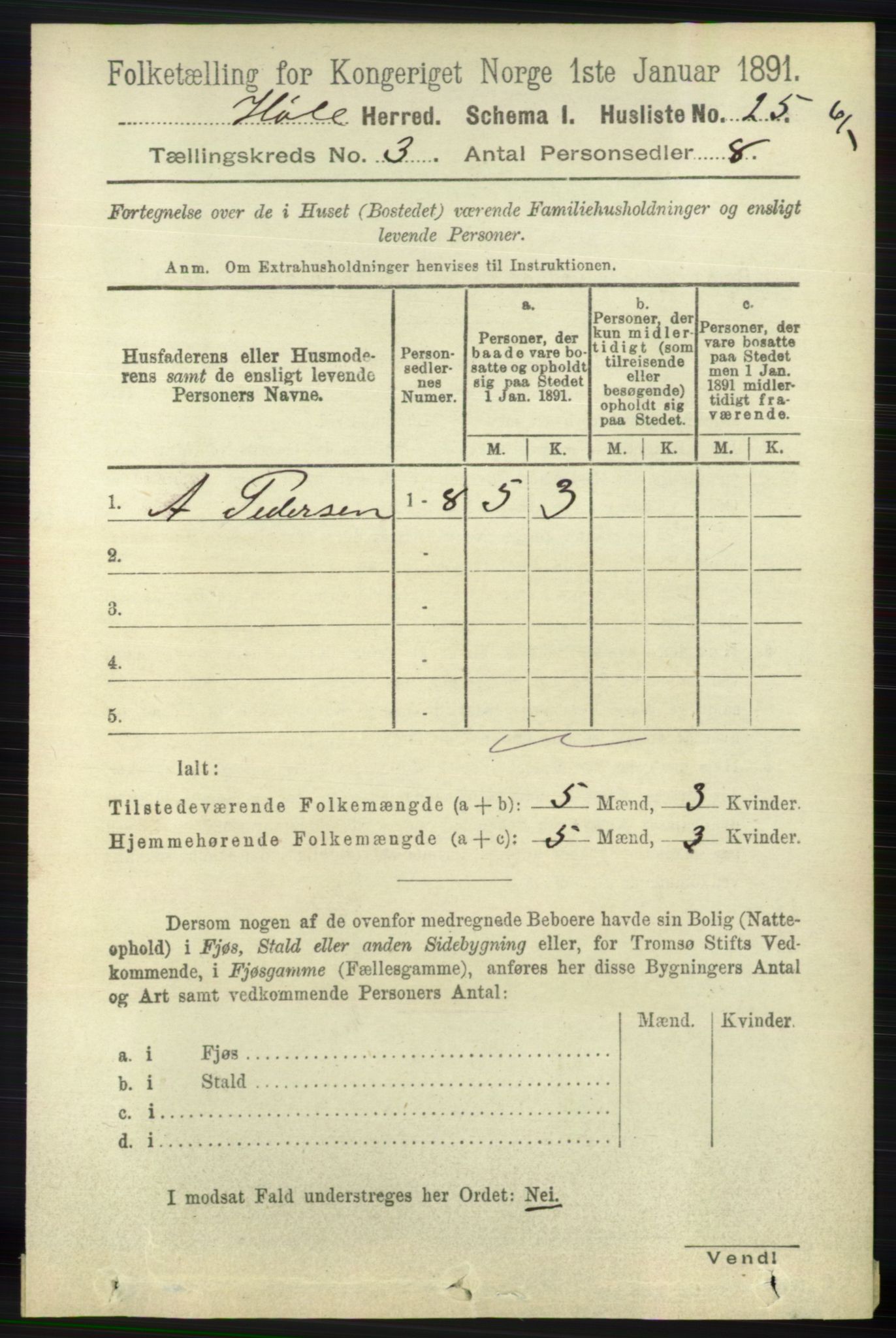 RA, 1891 census for 1128 Høle, 1891, p. 646