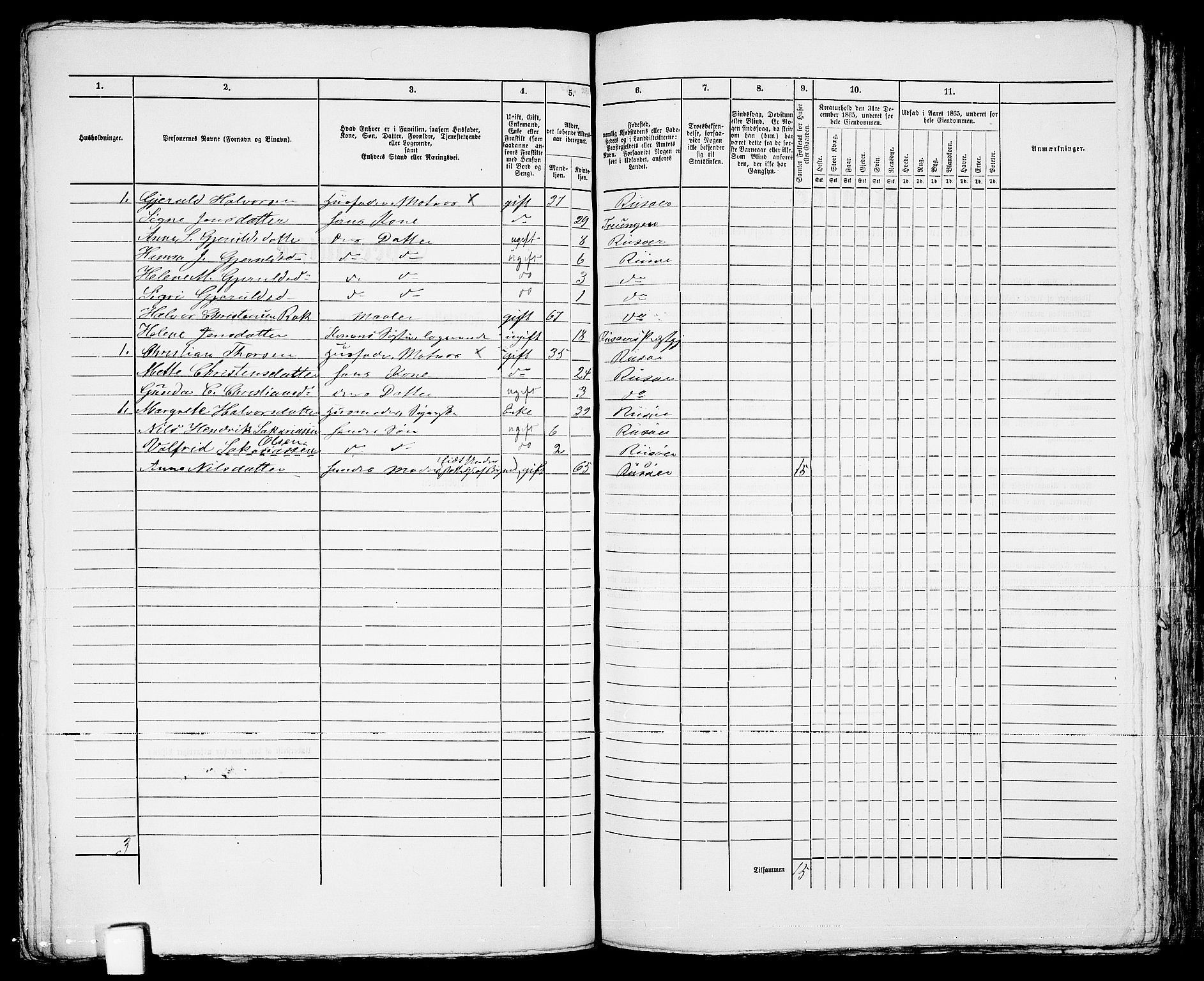 RA, 1865 census for Risør/Risør, 1865, p. 172