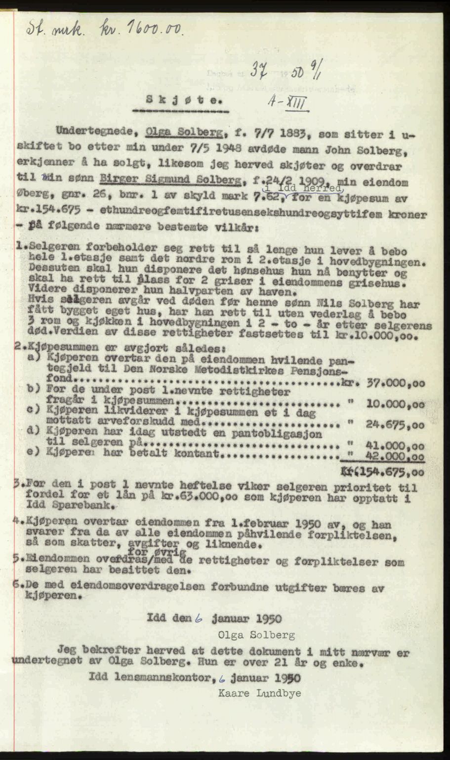 Idd og Marker sorenskriveri, AV/SAO-A-10283/G/Gb/Gbb/L0013: Mortgage book no. A13, 1949-1950, Diary no: : 37/1950