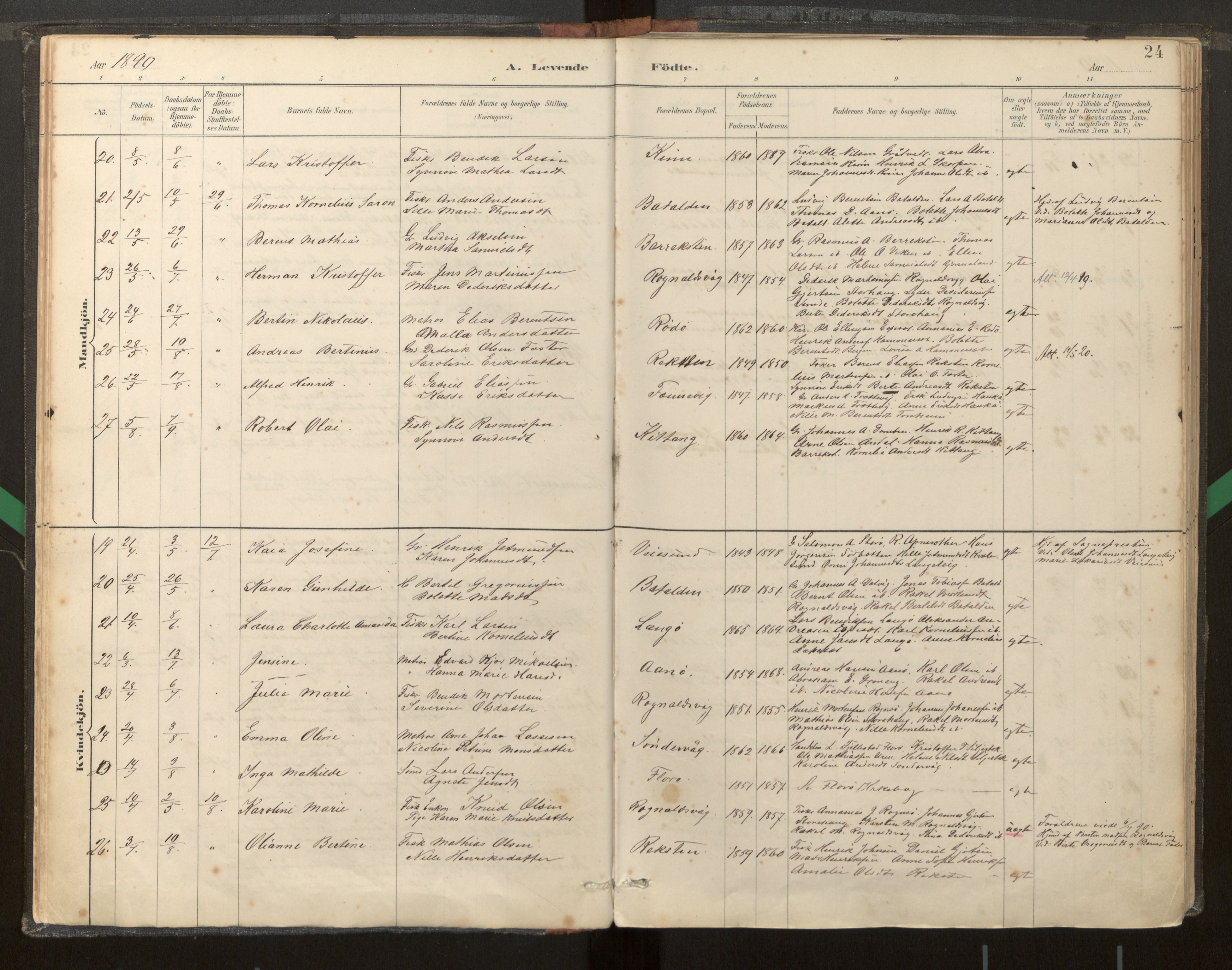Kinn sokneprestembete, SAB/A-80801/H/Haa/Haab/L0001: Parish register (official) no. B 1, 1886-1921, p. 24