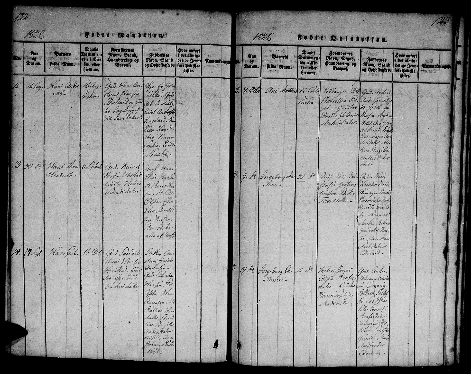 Flekkefjord sokneprestkontor, AV/SAK-1111-0012/F/Fa/Fab/L0003: Parish register (official) no. A 3, 1815-1830, p. 122-123