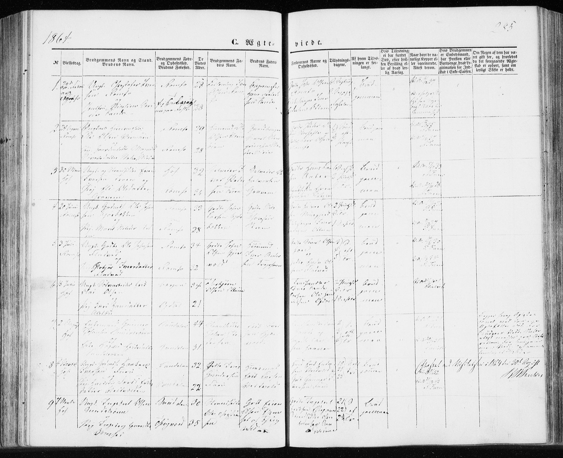 Ministerialprotokoller, klokkerbøker og fødselsregistre - Møre og Romsdal, SAT/A-1454/590/L1013: Parish register (official) no. 590A05, 1847-1877, p. 285