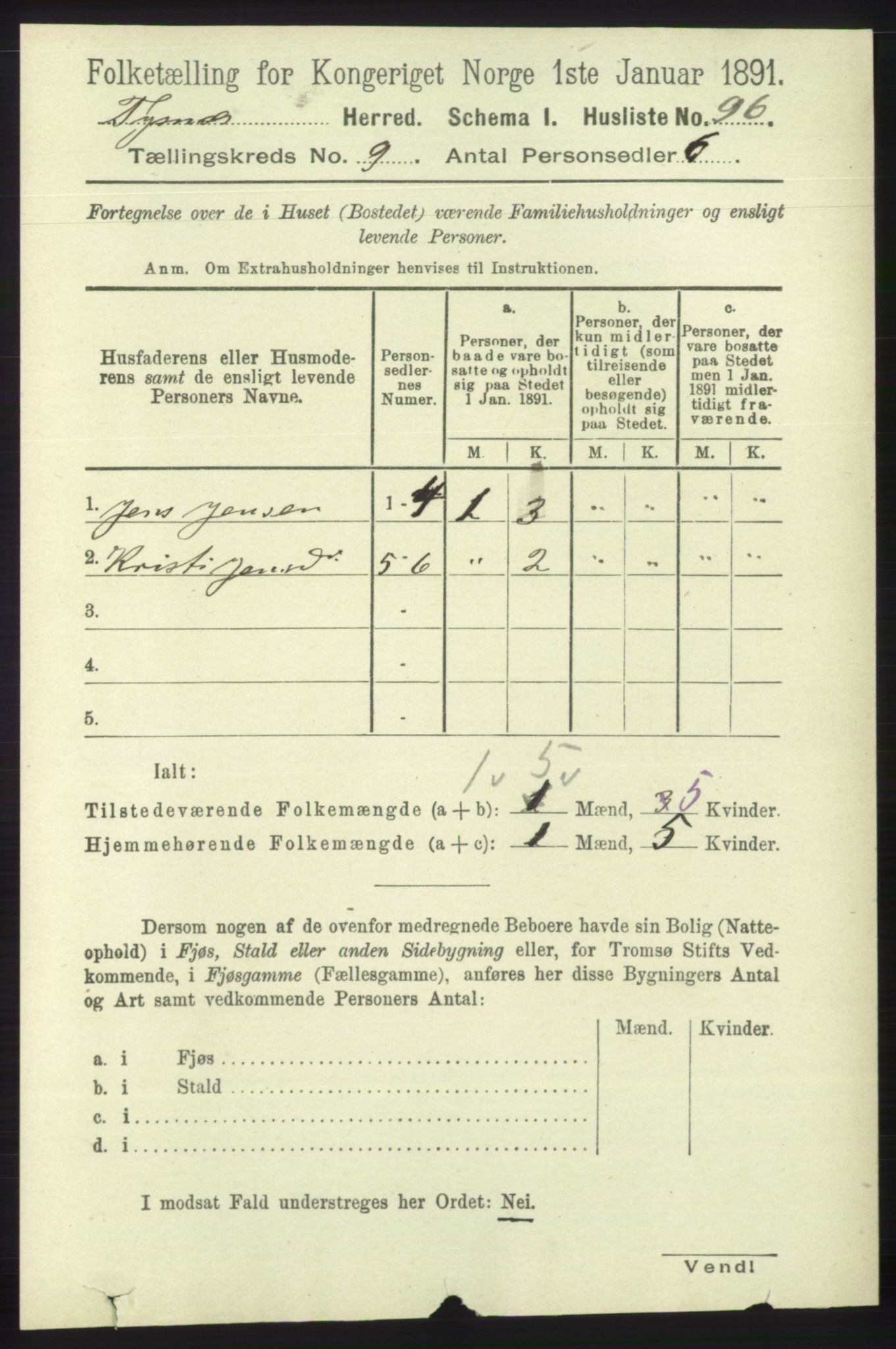 RA, 1891 census for 1223 Tysnes, 1891, p. 4235