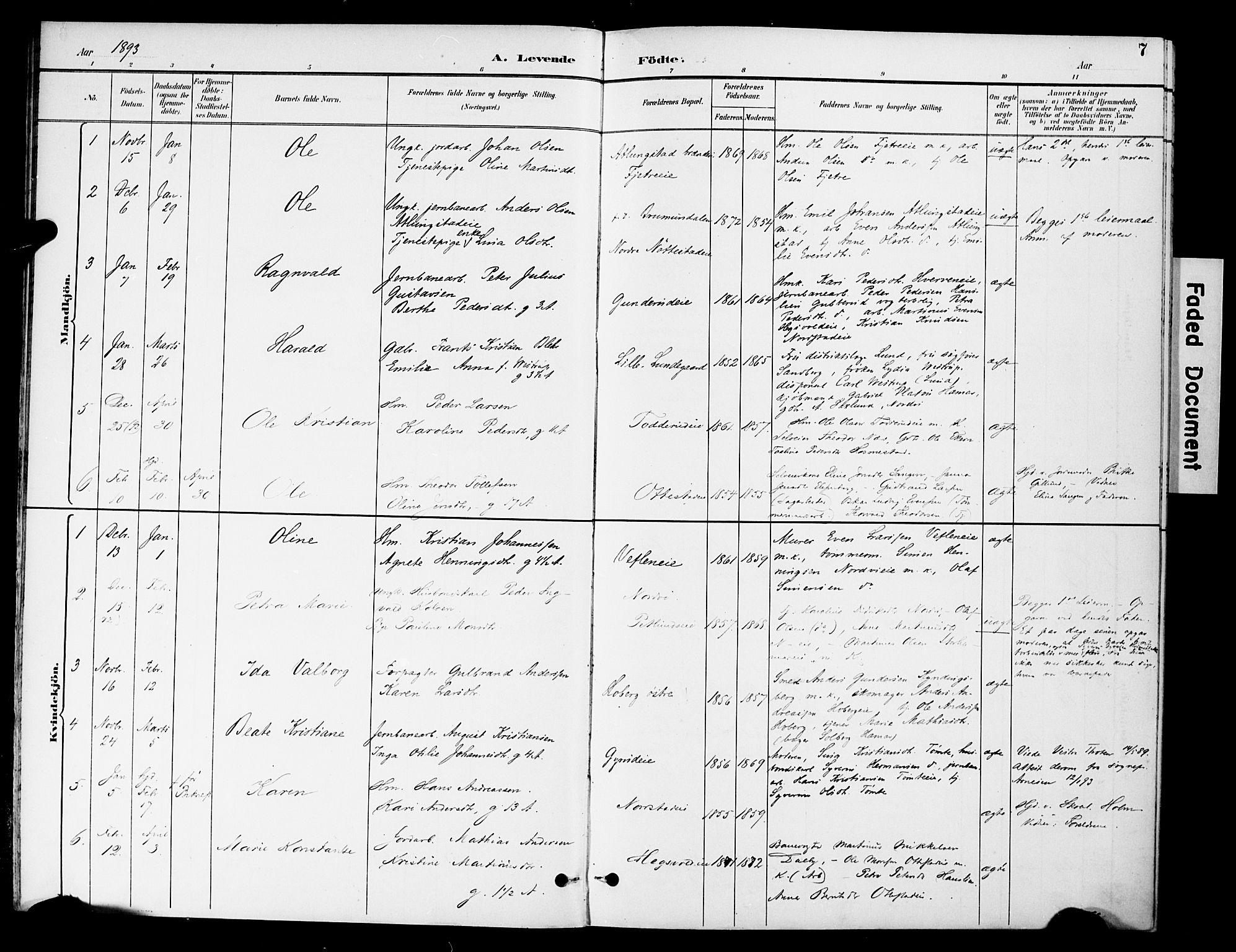 Stange prestekontor, SAH/PREST-002/K/L0021: Parish register (official) no. 21, 1891-1902, p. 7