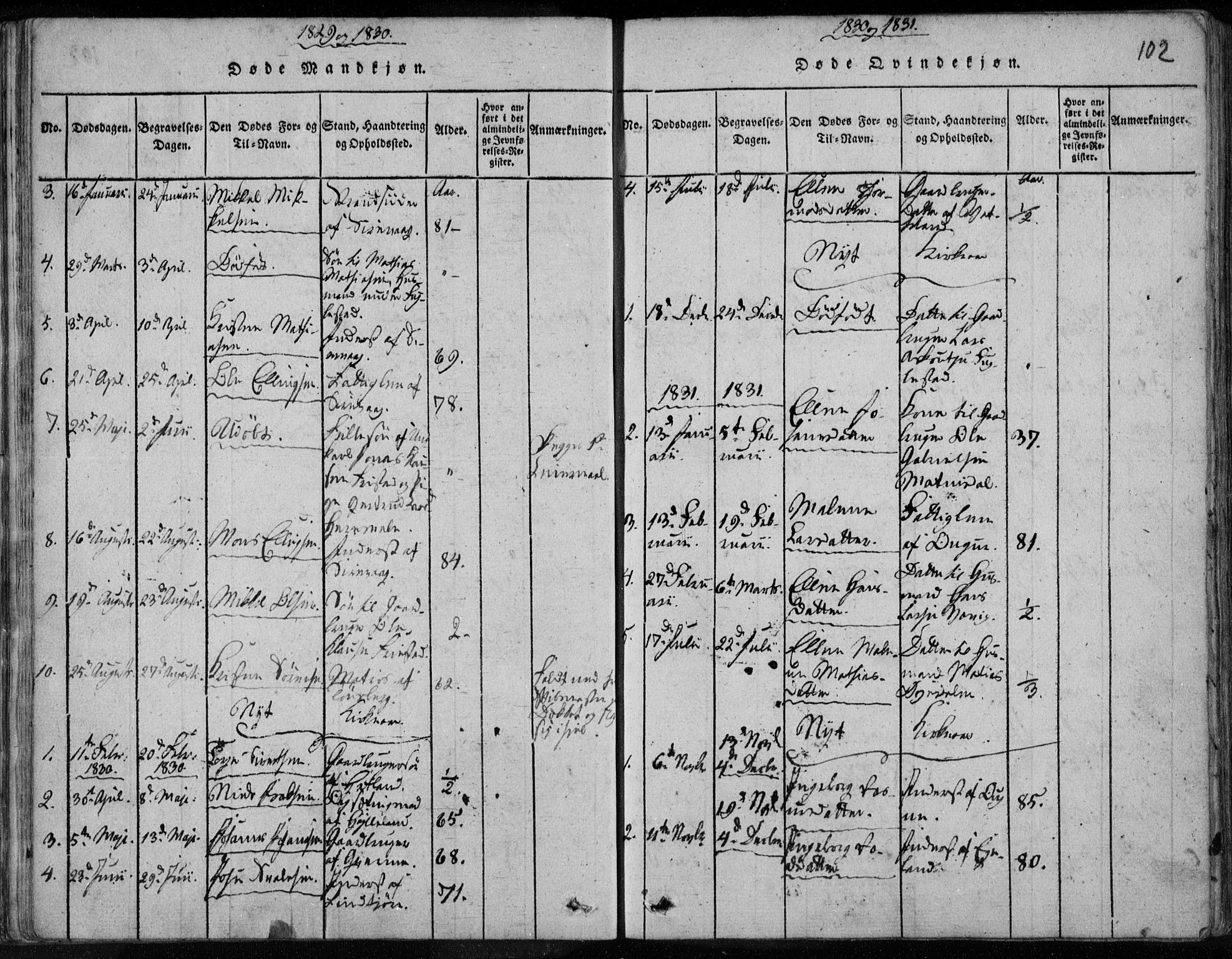 Eigersund sokneprestkontor, AV/SAST-A-101807/S08/L0008: Parish register (official) no. A 8, 1816-1847, p. 102