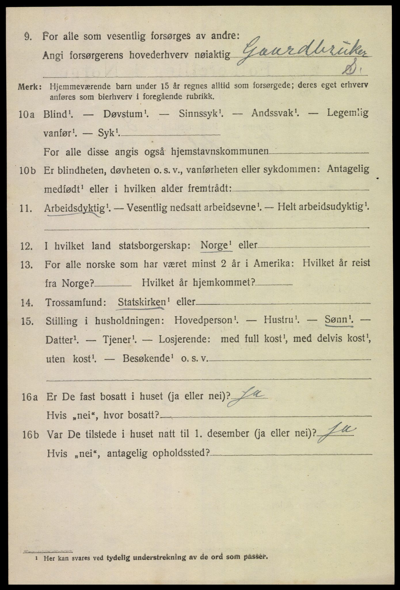 SAK, 1920 census for Vegusdal, 1920, p. 620