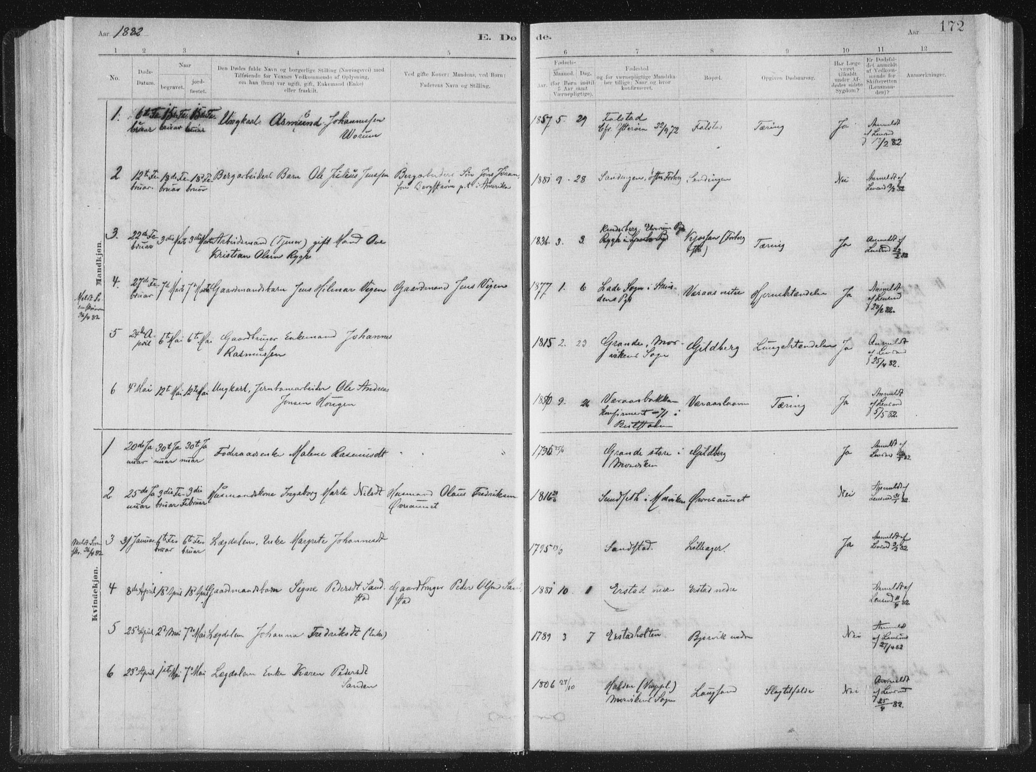 Ministerialprotokoller, klokkerbøker og fødselsregistre - Nord-Trøndelag, SAT/A-1458/722/L0220: Parish register (official) no. 722A07, 1881-1908, p. 172