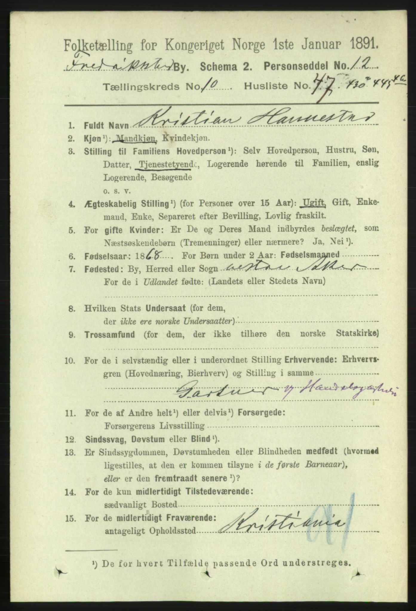 RA, 1891 census for 0103 Fredrikstad, 1891, p. 11980