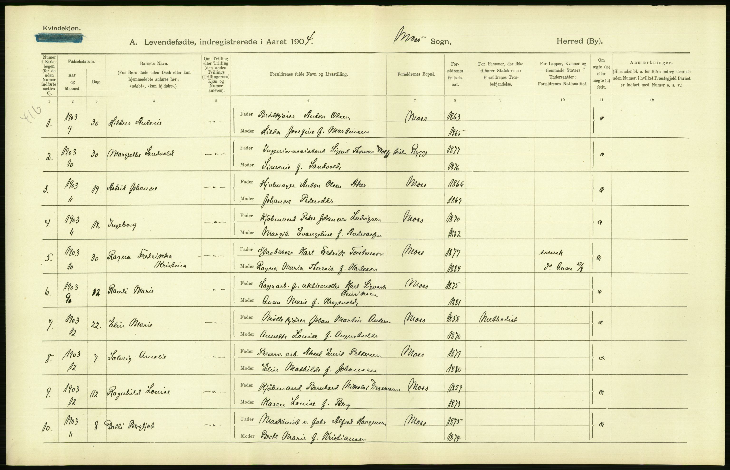 Statistisk sentralbyrå, Sosiodemografiske emner, Befolkning, AV/RA-S-2228/D/Df/Dfa/Dfab/L0001: Smålenenes amt: Fødte, gifte, døde, 1904, p. 34