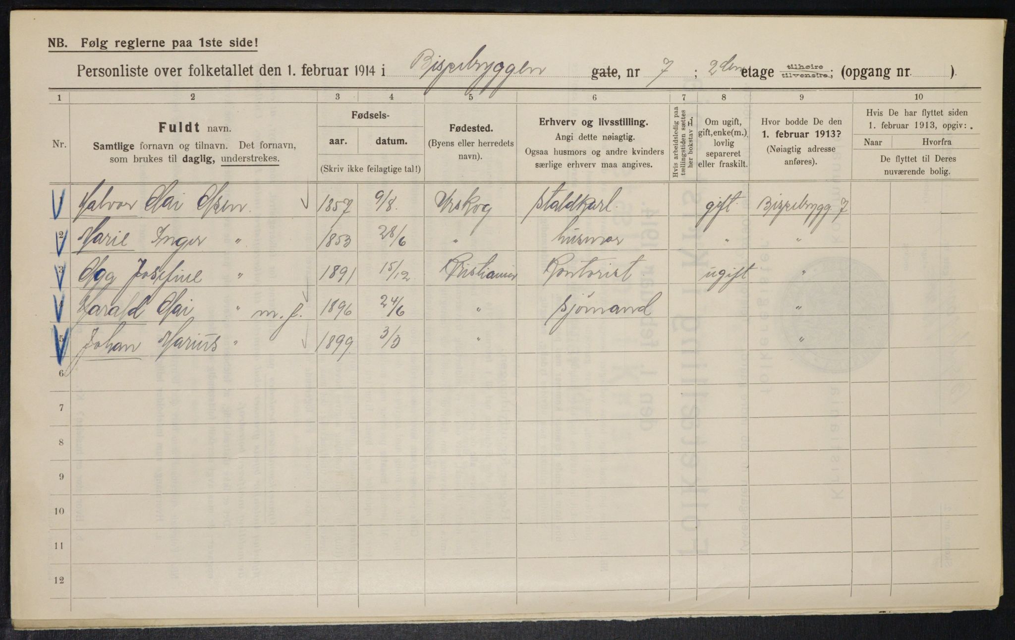 OBA, Municipal Census 1914 for Kristiania, 1914, p. 5336