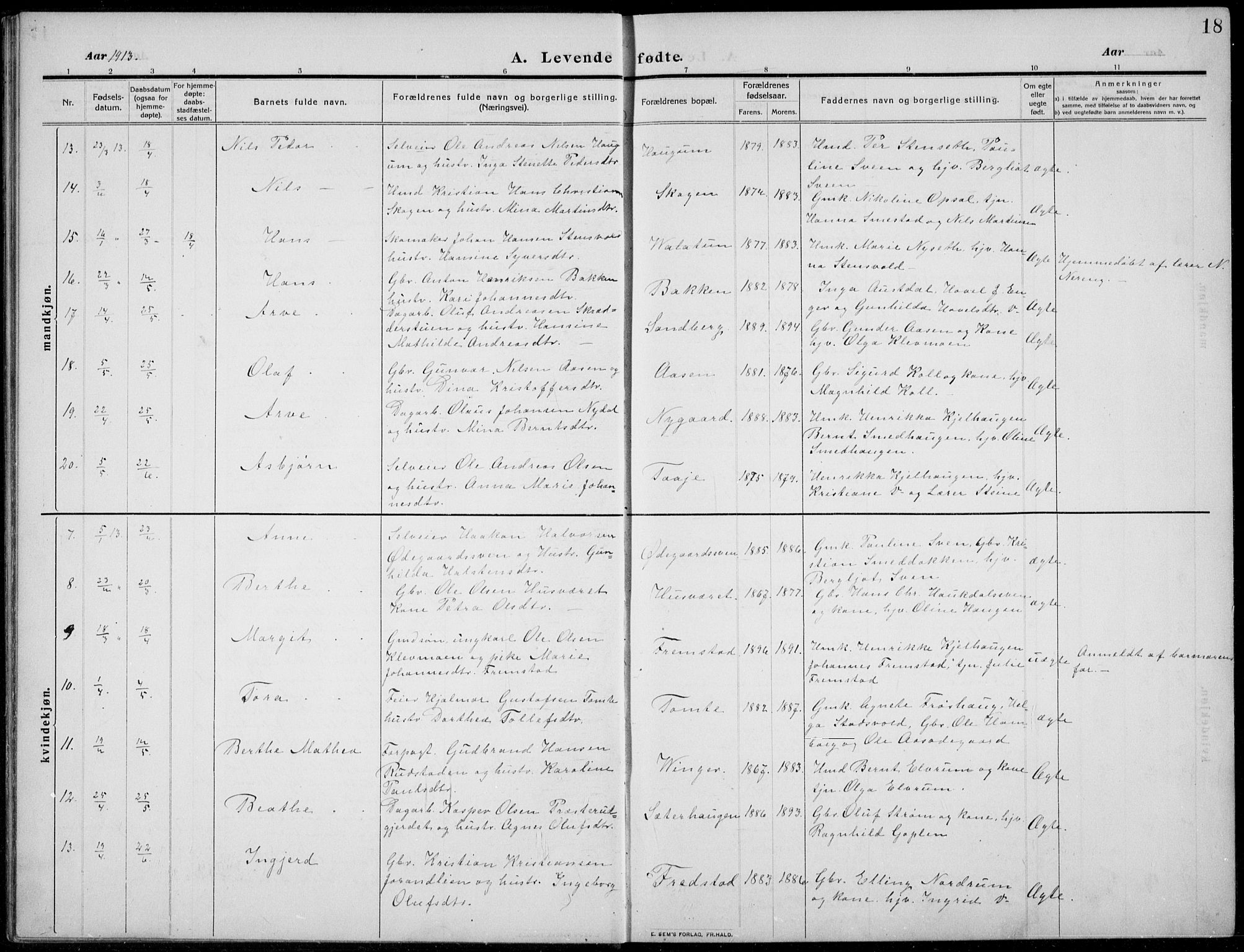 Nordre Land prestekontor, AV/SAH-PREST-124/H/Ha/Hab/L0002: Parish register (copy) no. 2, 1909-1934, p. 18