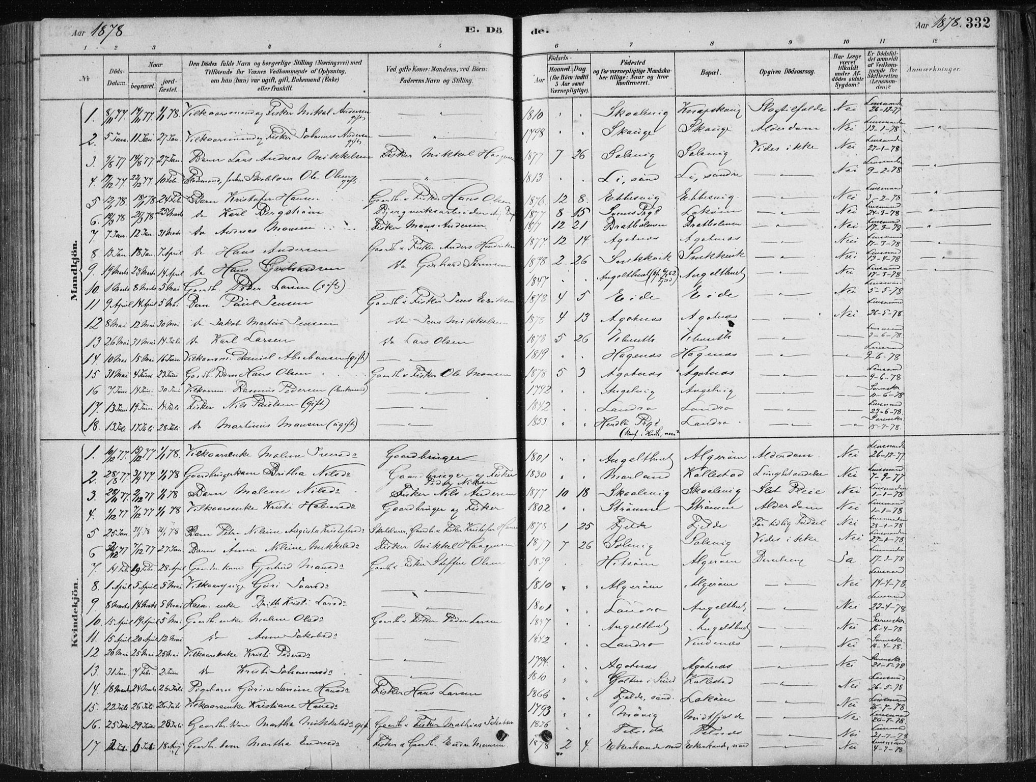 Fjell sokneprestembete, SAB/A-75301/H/Haa: Parish register (official) no. A  8, 1878-1898, p. 332