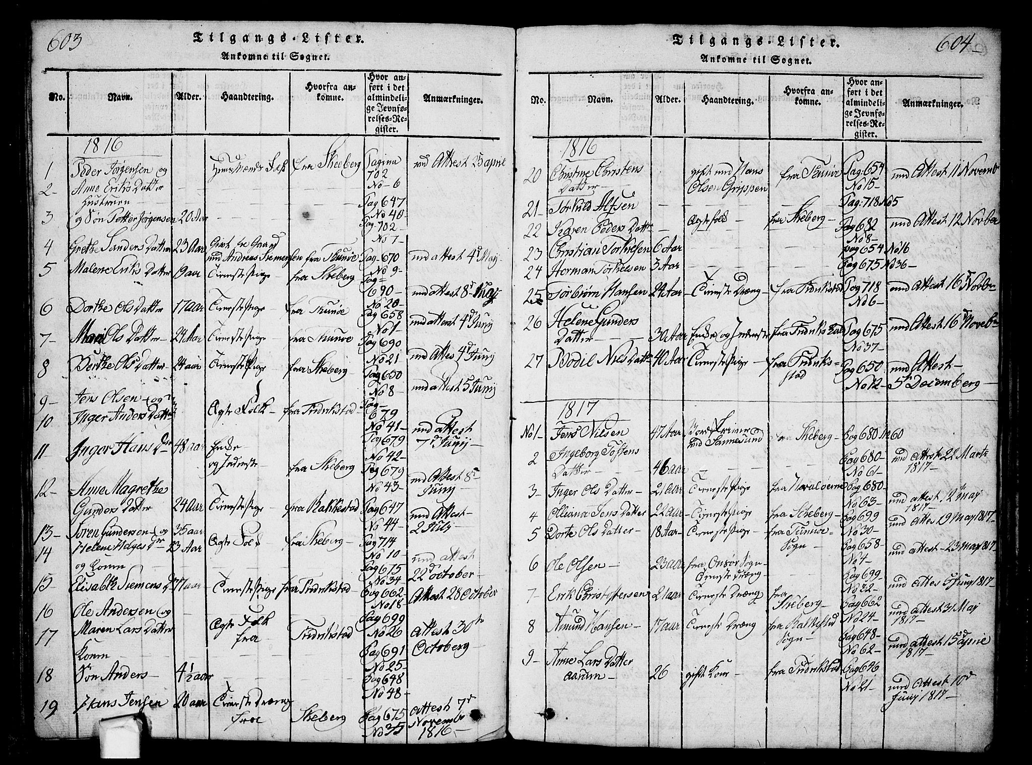 Borge prestekontor Kirkebøker, AV/SAO-A-10903/G/Ga/L0001: Parish register (copy) no.  I 1, 1815-1835, p. 603-604