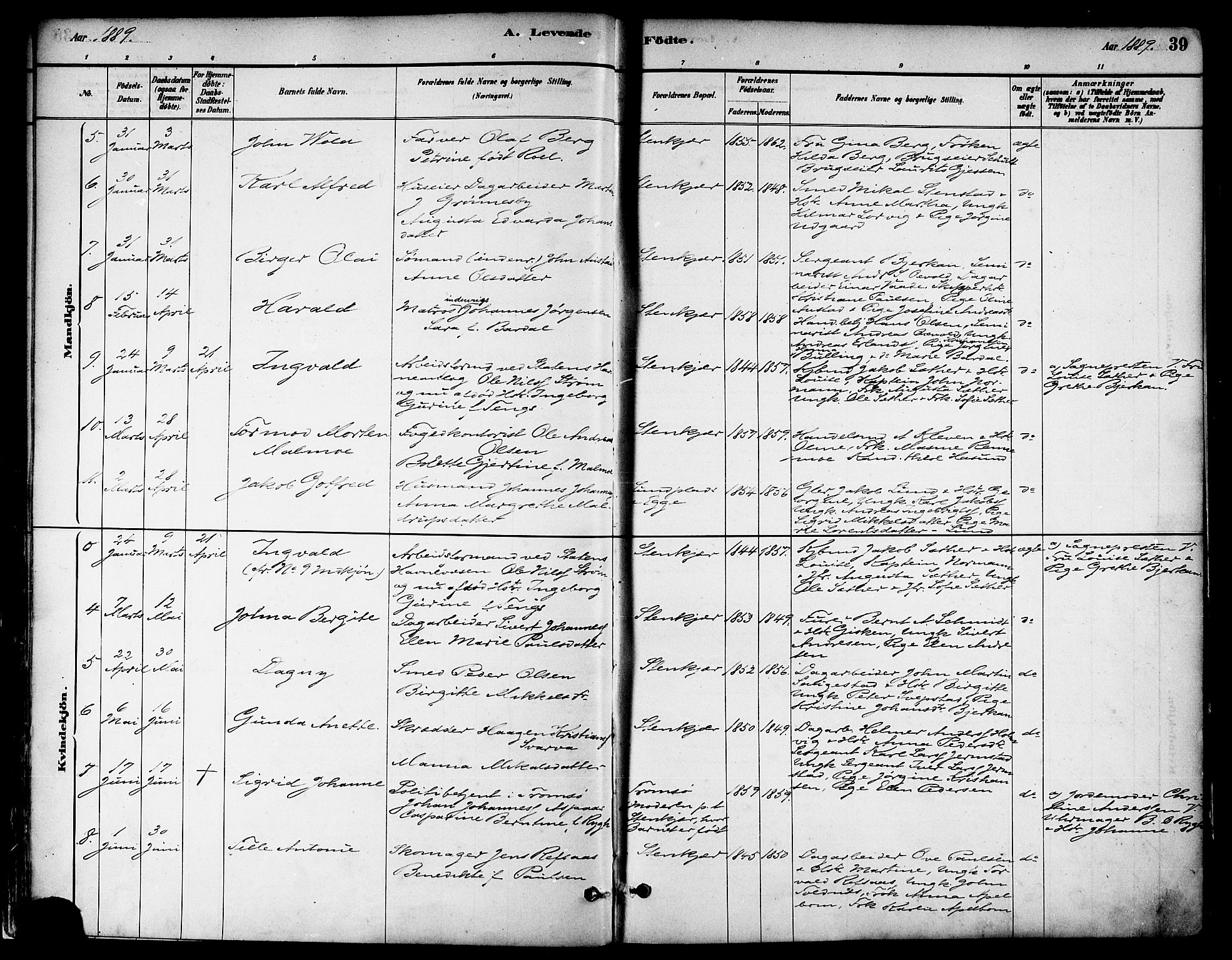 Ministerialprotokoller, klokkerbøker og fødselsregistre - Nord-Trøndelag, SAT/A-1458/739/L0371: Parish register (official) no. 739A03, 1881-1895, p. 39
