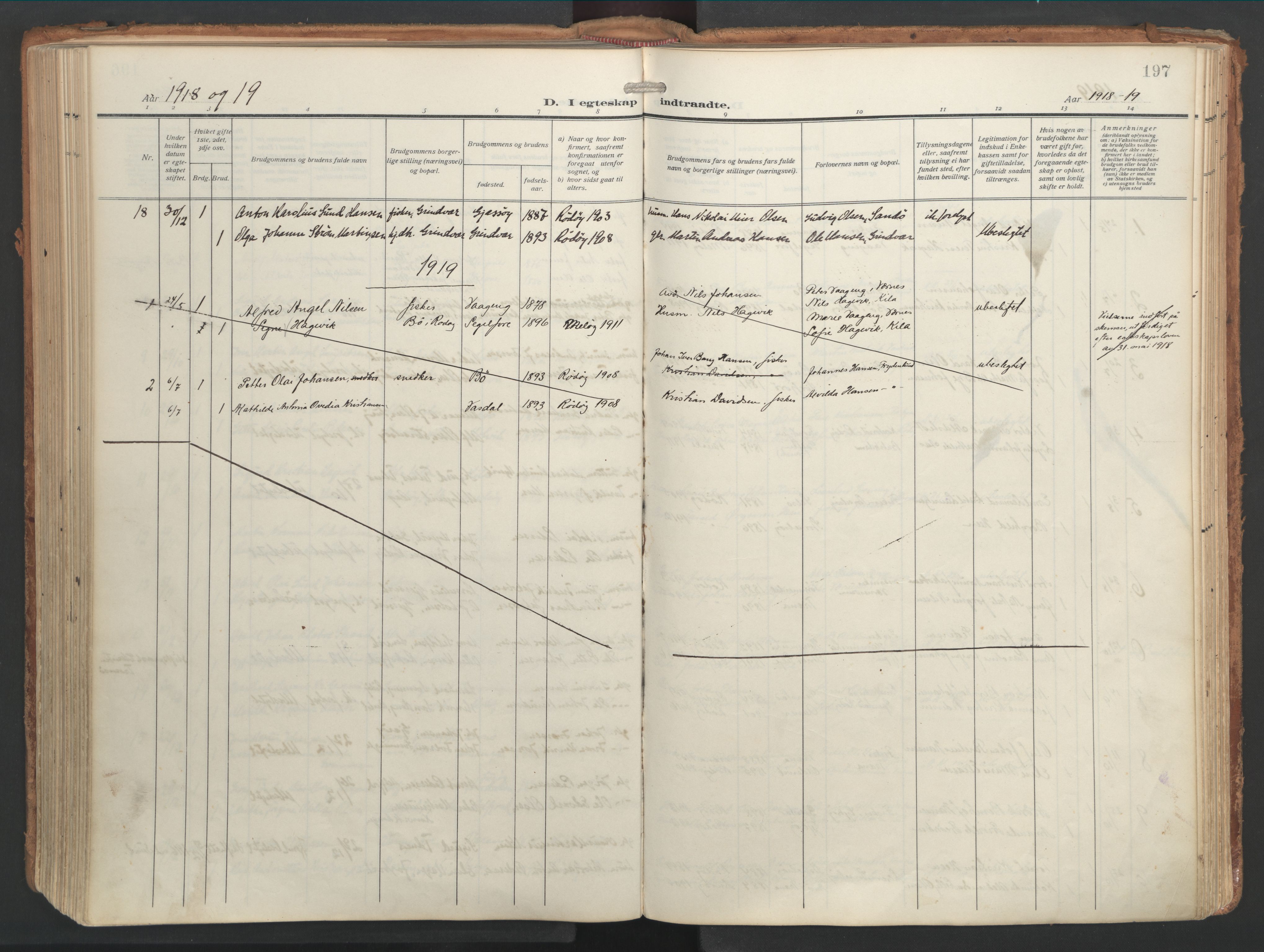 Ministerialprotokoller, klokkerbøker og fødselsregistre - Nordland, SAT/A-1459/841/L0614: Parish register (official) no. 841A17, 1911-1925, p. 197