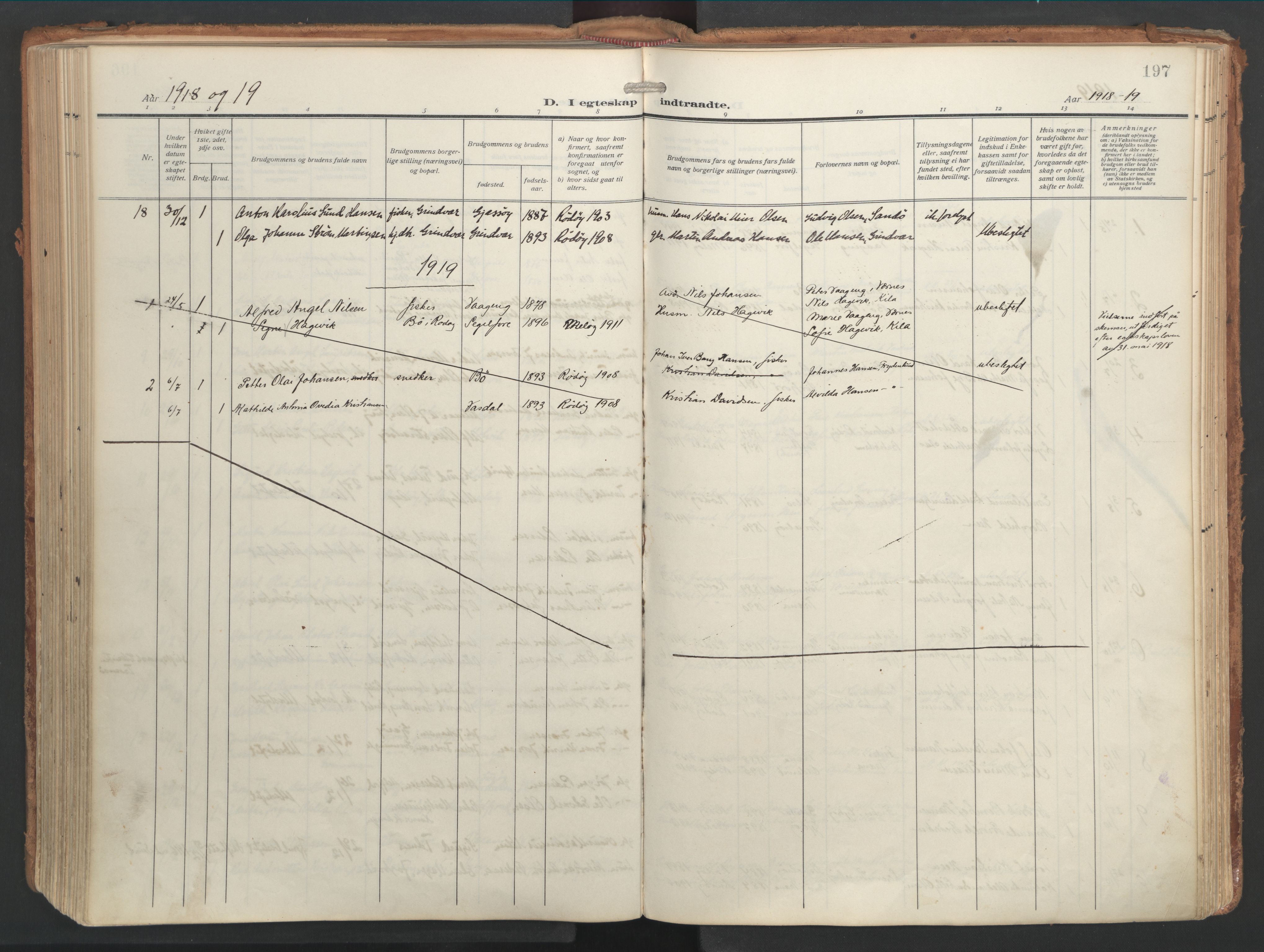 Ministerialprotokoller, klokkerbøker og fødselsregistre - Nordland, AV/SAT-A-1459/841/L0614: Parish register (official) no. 841A17, 1911-1925, p. 197