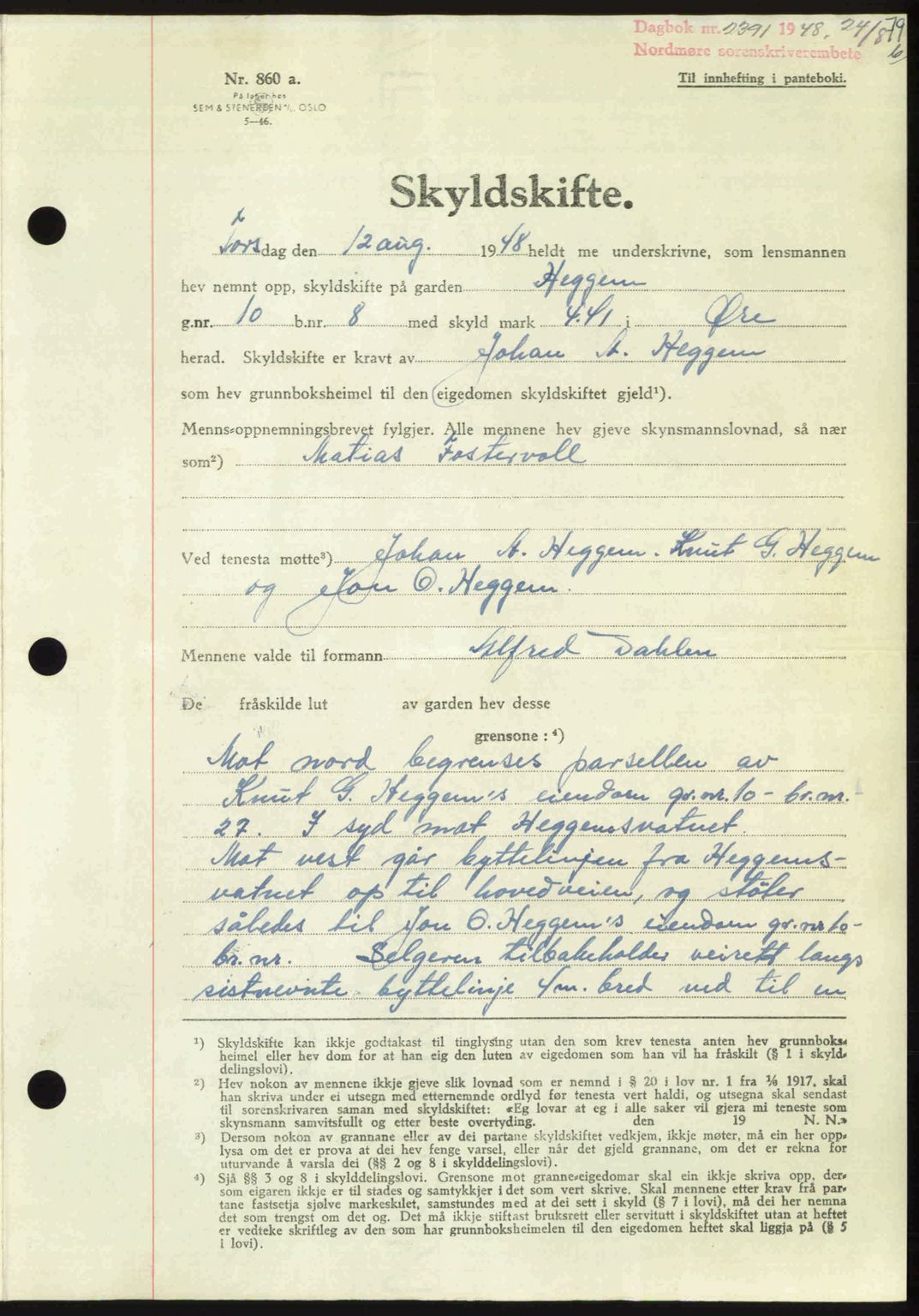 Nordmøre sorenskriveri, AV/SAT-A-4132/1/2/2Ca: Mortgage book no. A109, 1948-1948, Diary no: : 2391/1948