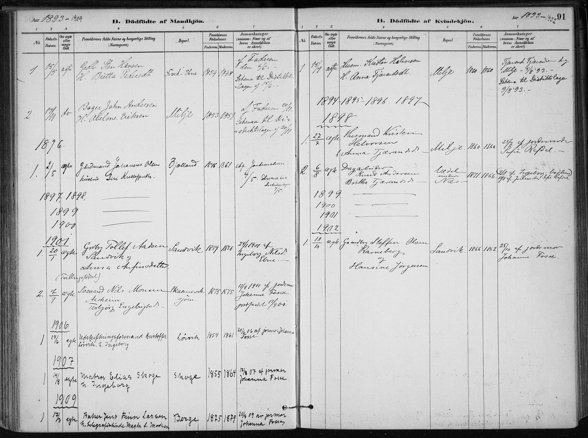 Skånevik sokneprestembete, SAB/A-77801/H/Haa: Parish register (official) no. B 1, 1879-1914, p. 91