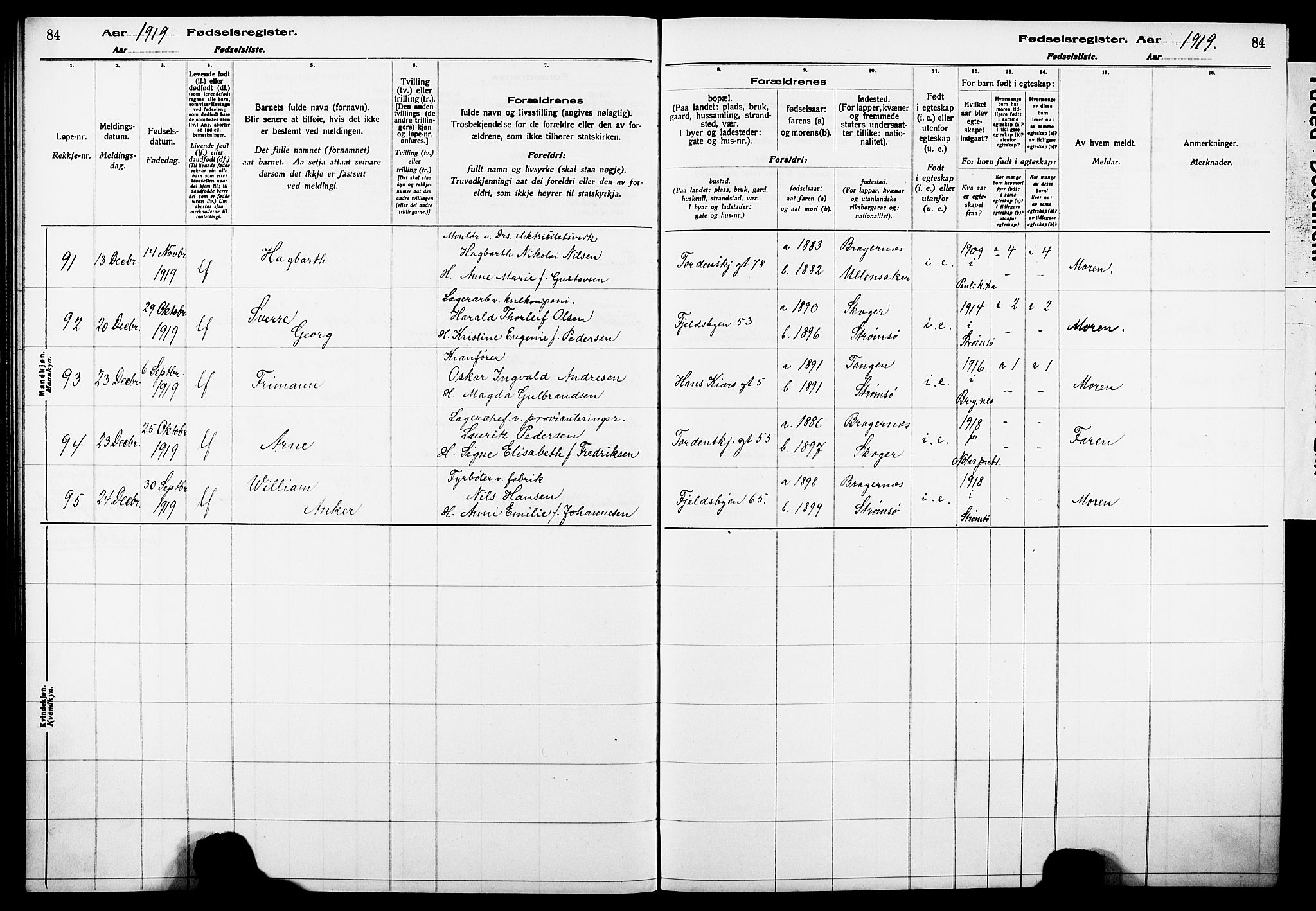 Strømsø kirkebøker, AV/SAKO-A-246/J/Ja/L0001: Birth register no. I 1, 1916-1925, p. 84