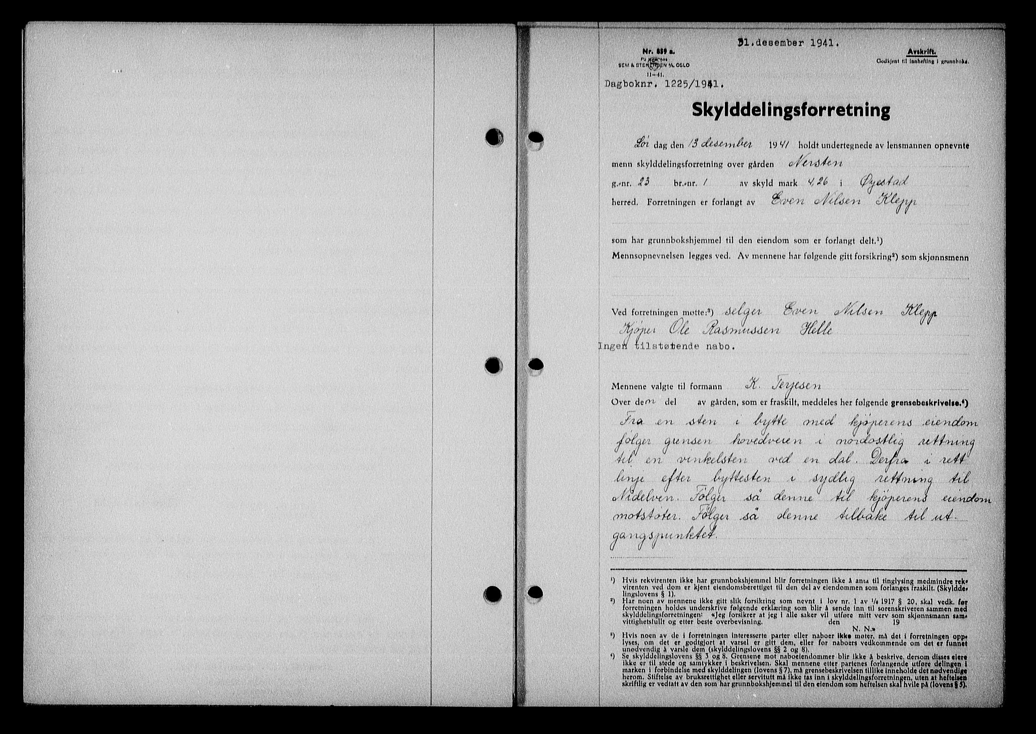 Nedenes sorenskriveri, SAK/1221-0006/G/Gb/Gba/L0049: Mortgage book no. A-III, 1941-1942, Diary no: : 1225/1942