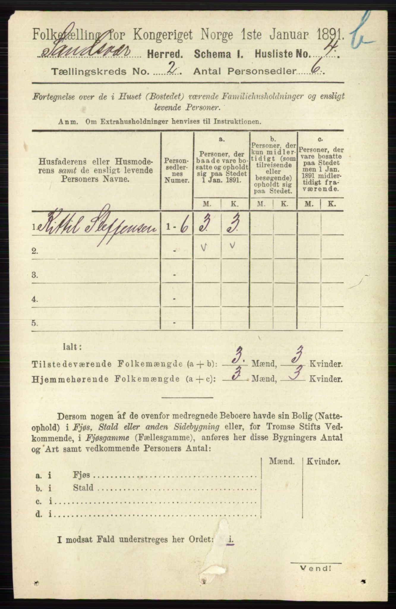 RA, 1891 census for 0629 Sandsvær, 1891, p. 5716