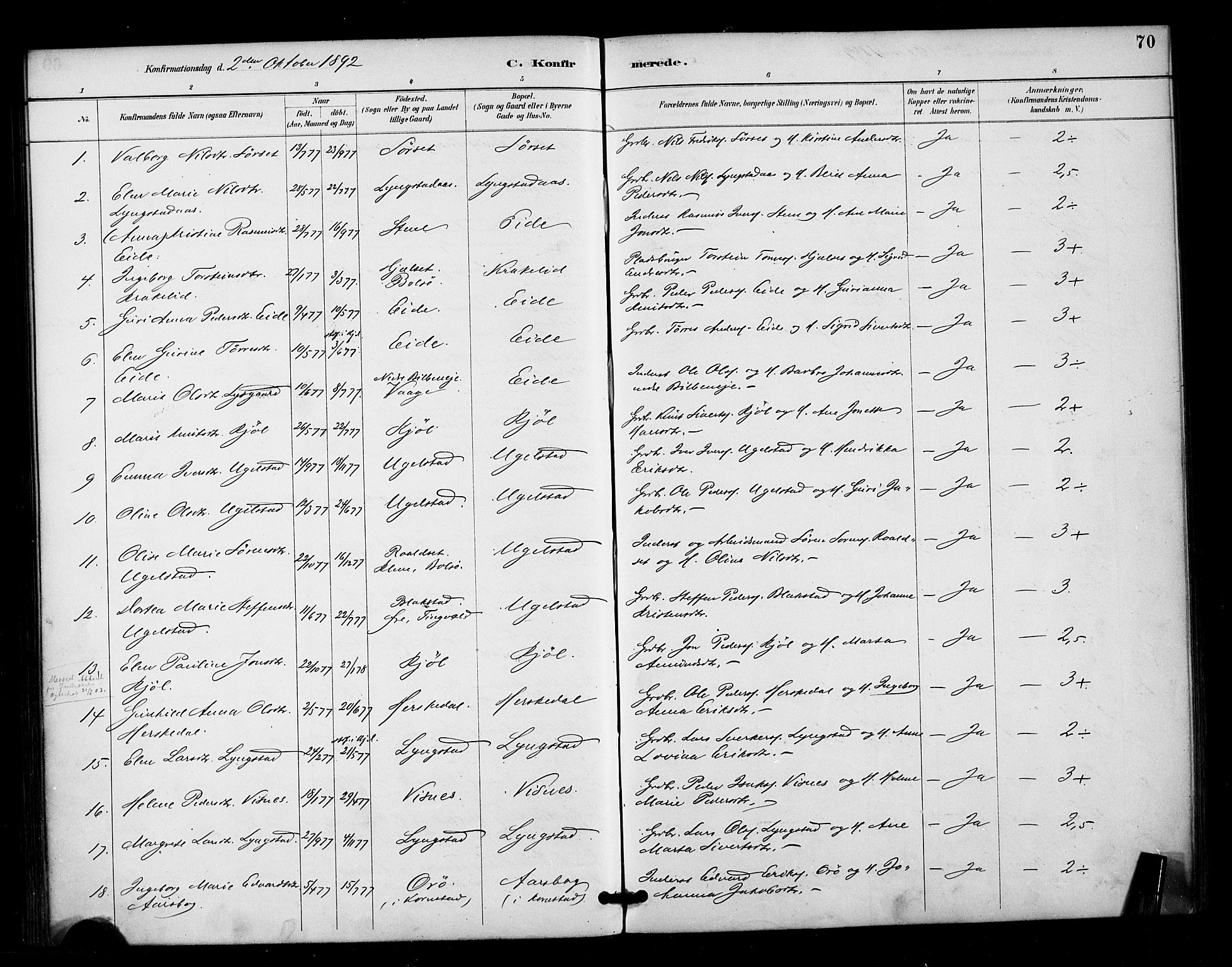 Ministerialprotokoller, klokkerbøker og fødselsregistre - Møre og Romsdal, AV/SAT-A-1454/571/L0836: Parish register (official) no. 571A01, 1884-1899, p. 70