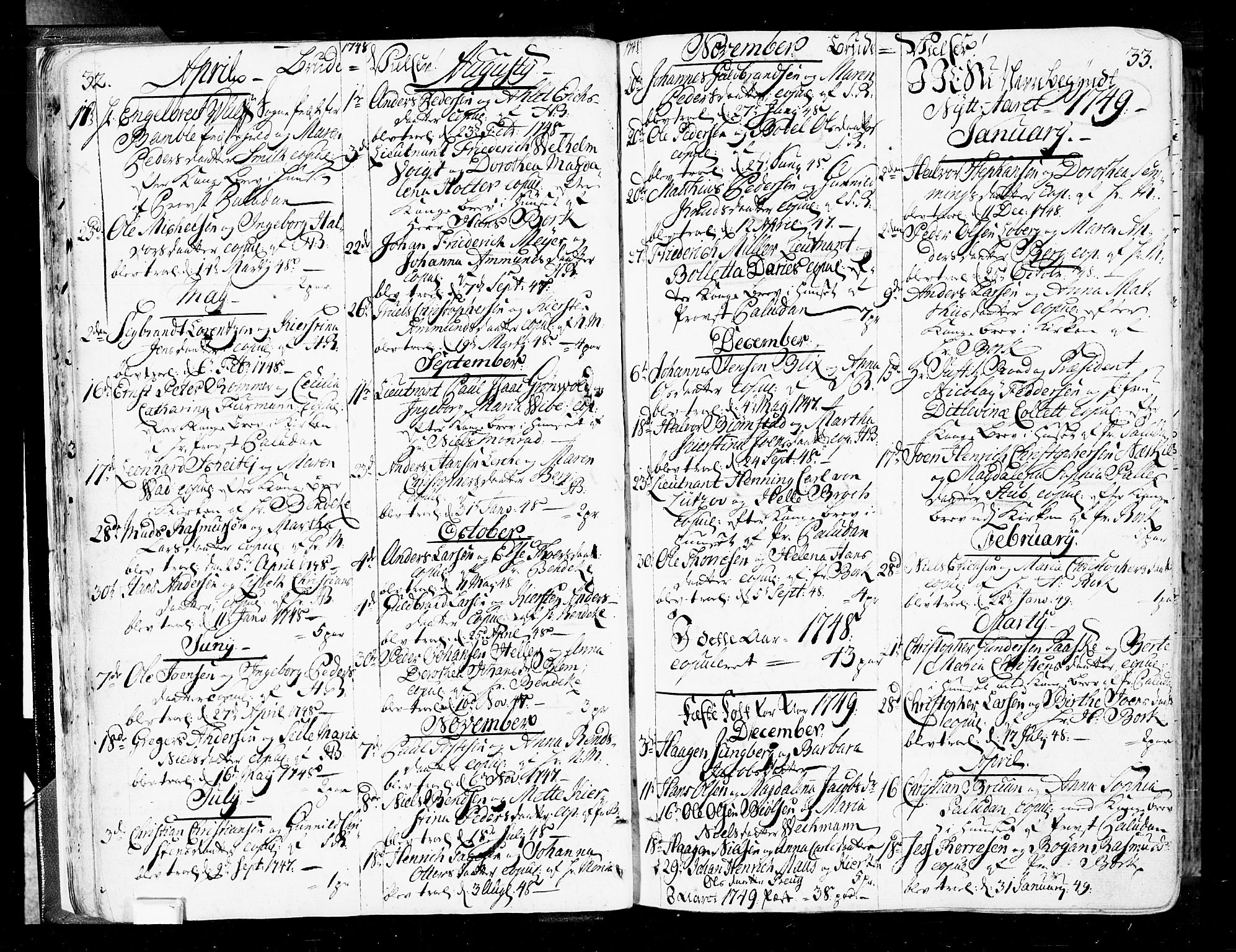 Oslo domkirke Kirkebøker, SAO/A-10752/F/Fa/L0004: Parish register (official) no. 4, 1743-1786, p. 32-33