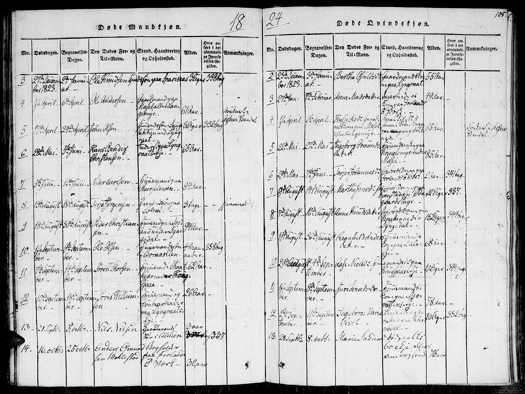 Fjære sokneprestkontor, AV/SAK-1111-0011/F/Fa/L0001: Parish register (official) no. A 1 /2, 1816-1826, p. 105