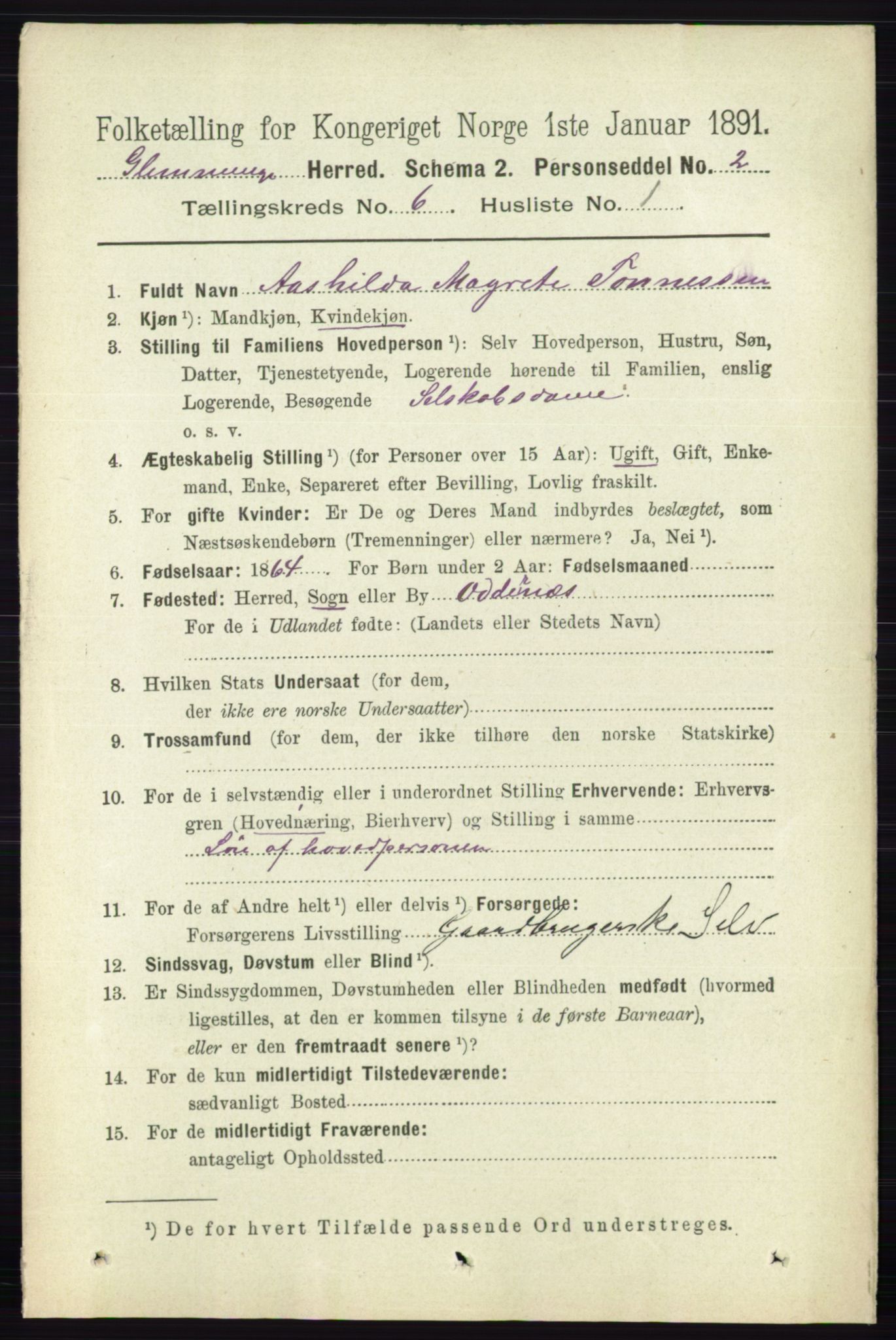 RA, 1891 census for 0132 Glemmen, 1891, p. 7508