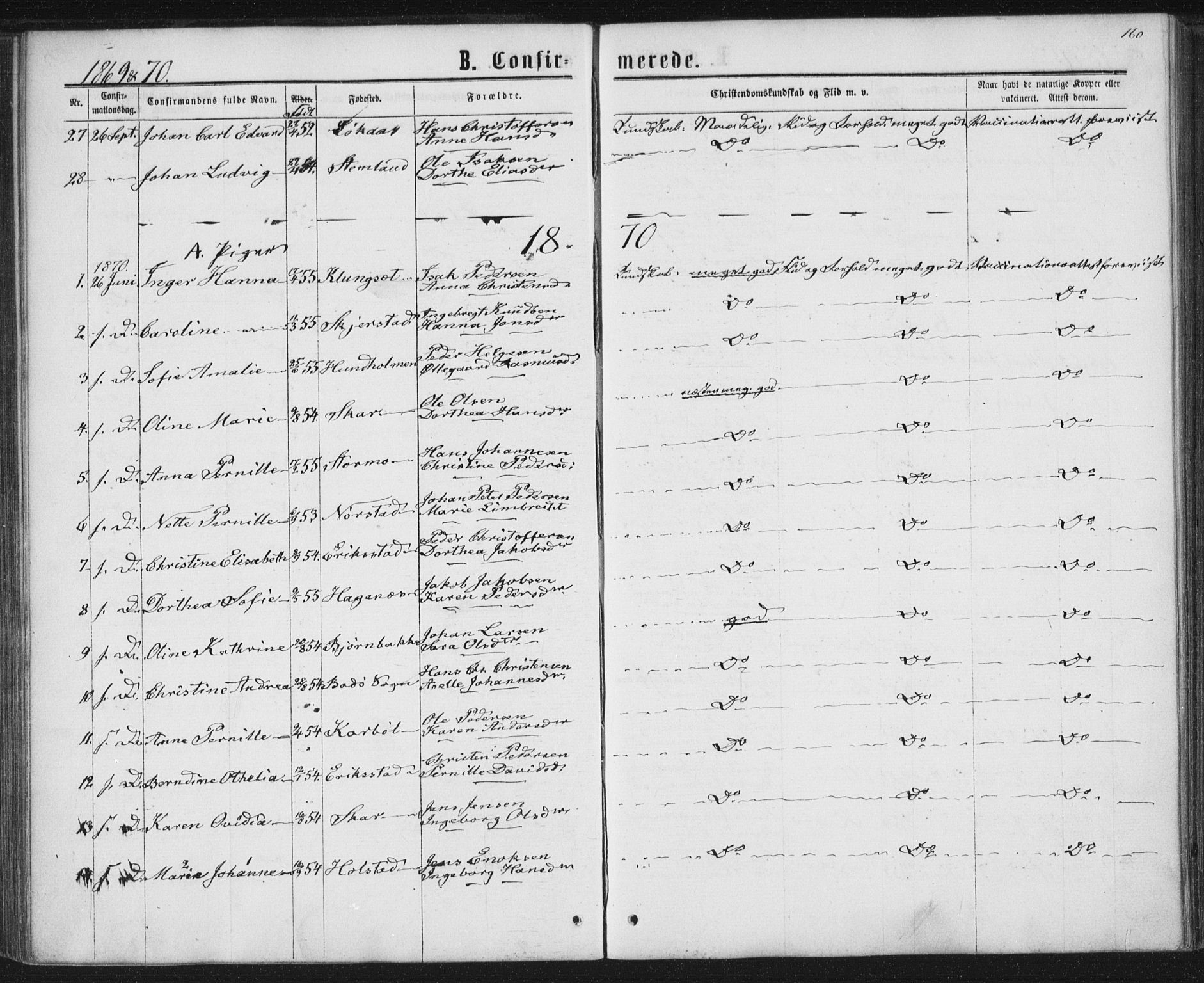 Ministerialprotokoller, klokkerbøker og fødselsregistre - Nordland, AV/SAT-A-1459/852/L0739: Parish register (official) no. 852A09, 1866-1877, p. 160