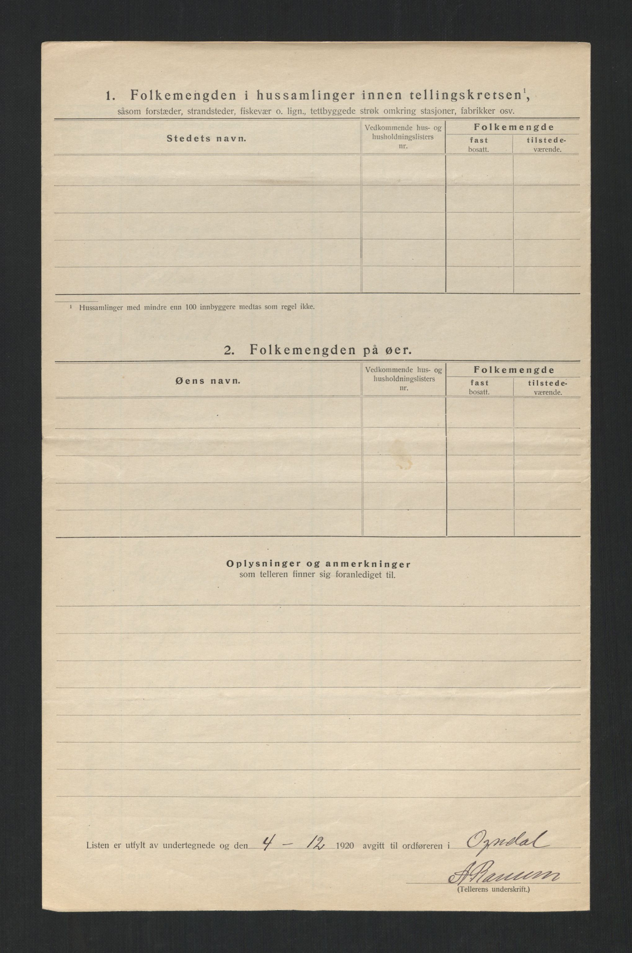 SAT, 1920 census for Ogndal, 1920, p. 25