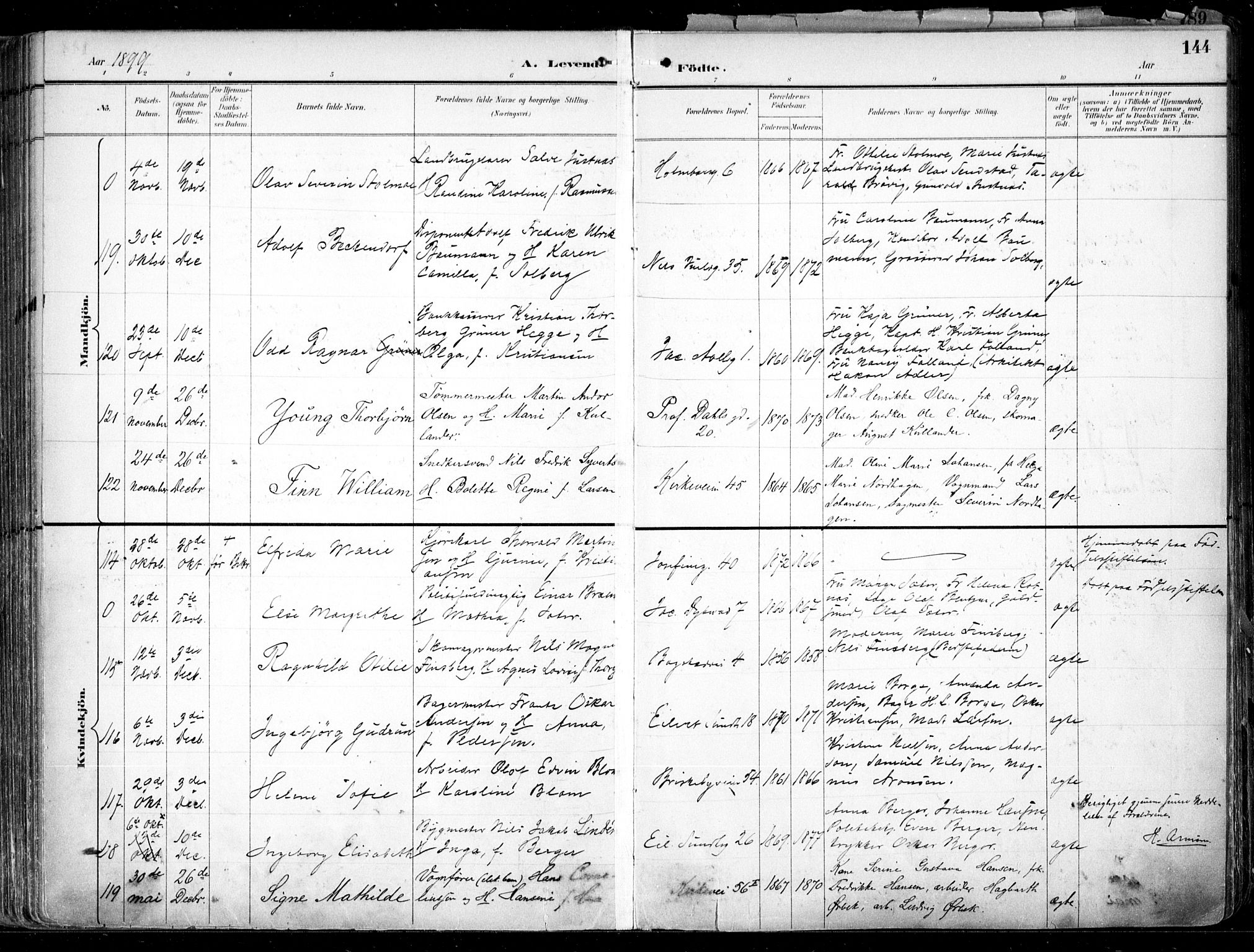 Uranienborg prestekontor Kirkebøker, AV/SAO-A-10877/F/Fa/L0005: Parish register (official) no. 5, 1895-1907, p. 144