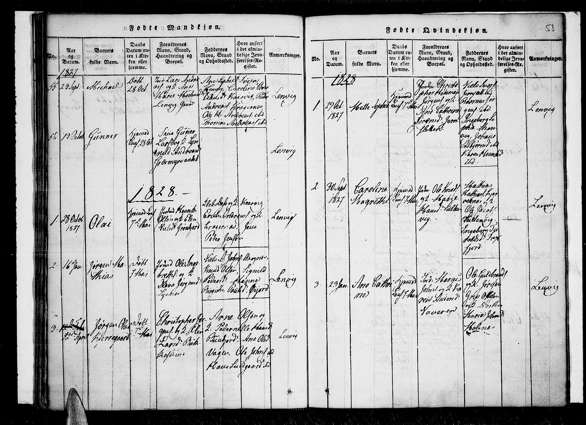 Lenvik sokneprestembete, SATØ/S-1310/H/Ha/Haa/L0003kirke: Parish register (official) no. 3, 1820-1831, p. 53