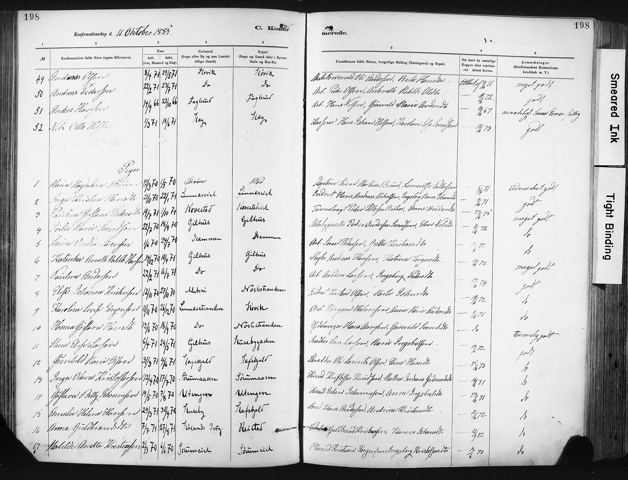 Lier kirkebøker, AV/SAKO-A-230/F/Fa/L0015: Parish register (official) no. I 15, 1883-1894, p. 198