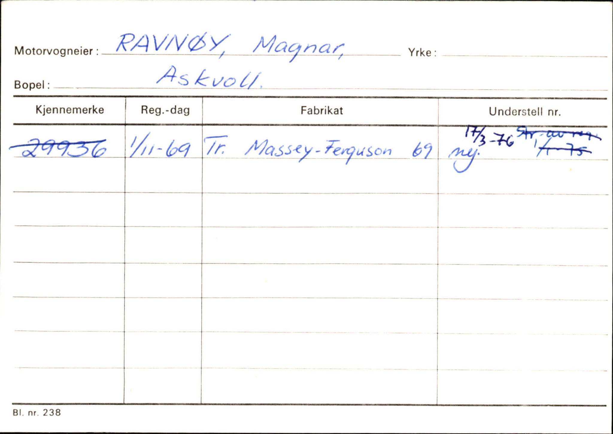 Statens vegvesen, Sogn og Fjordane vegkontor, AV/SAB-A-5301/4/F/L0132: Eigarregister Askvoll A-Å. Balestrand A-Å, 1945-1975, p. 1021