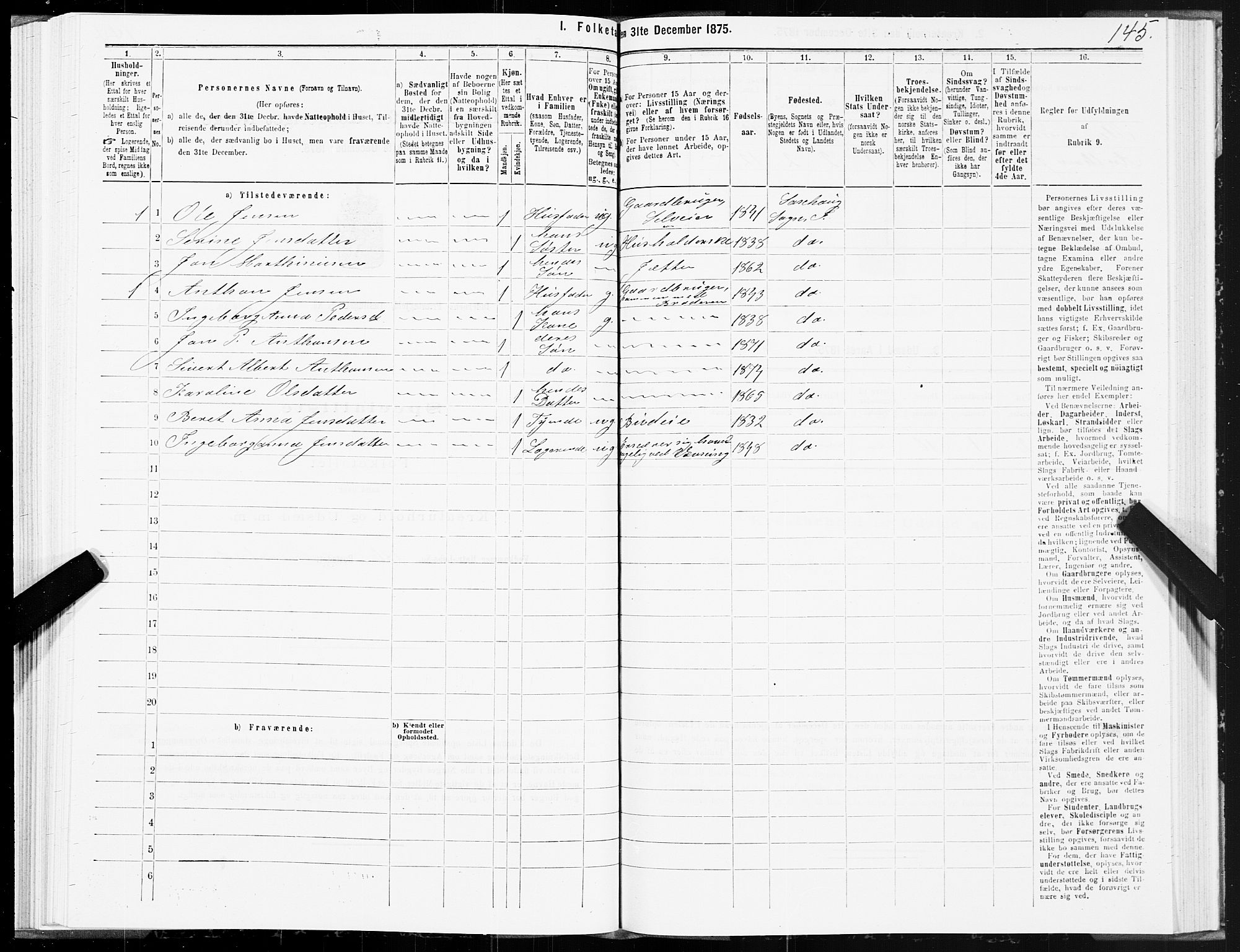 SAT, 1875 census for 1729P Inderøy, 1875, p. 4145