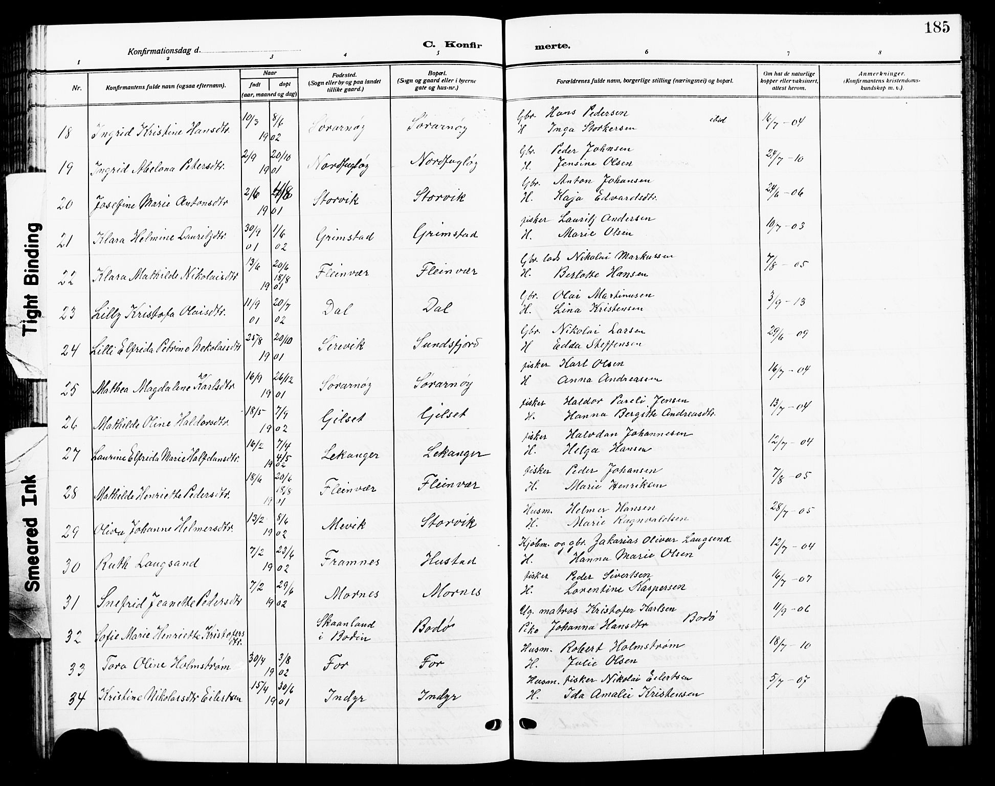 Ministerialprotokoller, klokkerbøker og fødselsregistre - Nordland, AV/SAT-A-1459/805/L0110: Parish register (copy) no. 805C06, 1909-1924, p. 185